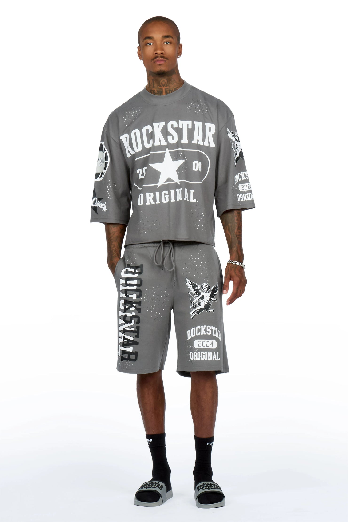 Gutta Grey Rhinestone T-Shirt/Short Set