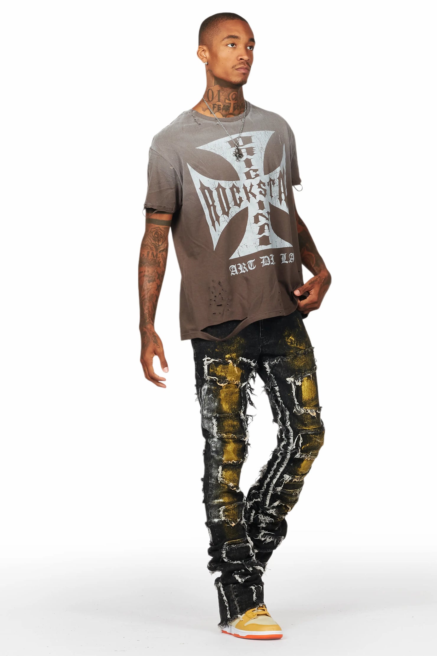 Hallia Dark Grey Stacked Flare Jean