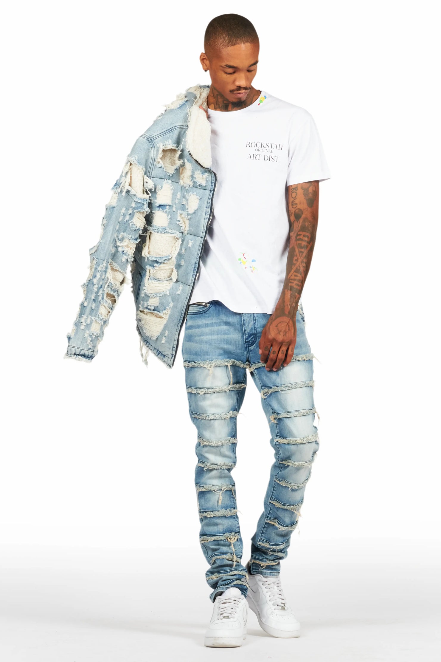 Faro Blue Denim Sherpa Puffer Jacket