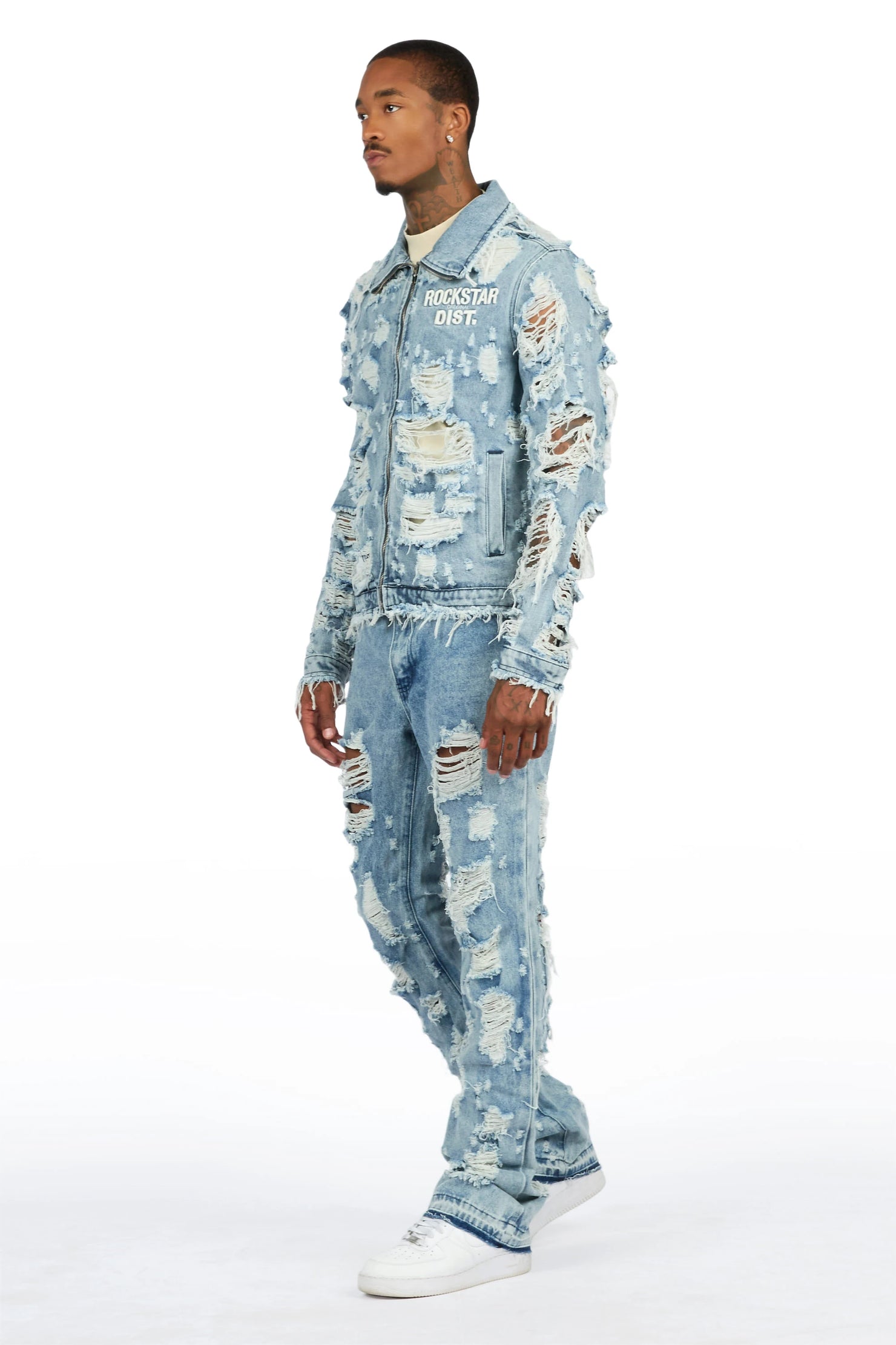 Faro Light Blue Denim Jacket/Stacked Flare Jean Set