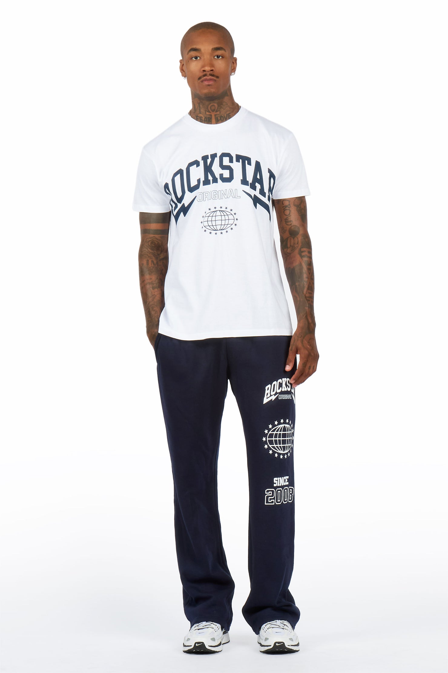 Stori White/Navy T-Shirt/ Relaxed Track Set