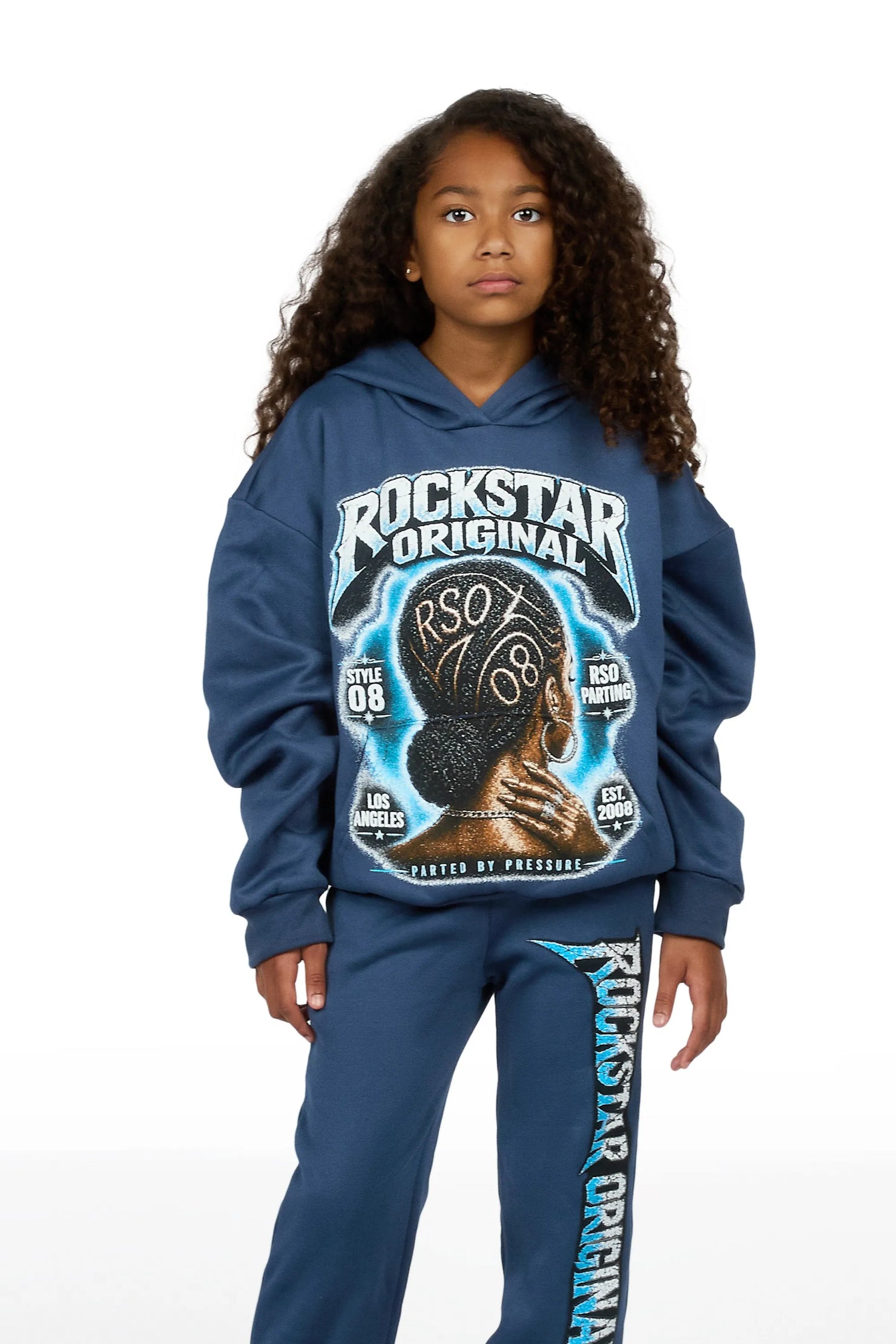 Girls Arkel Navy Hoodie Stacked Track Set