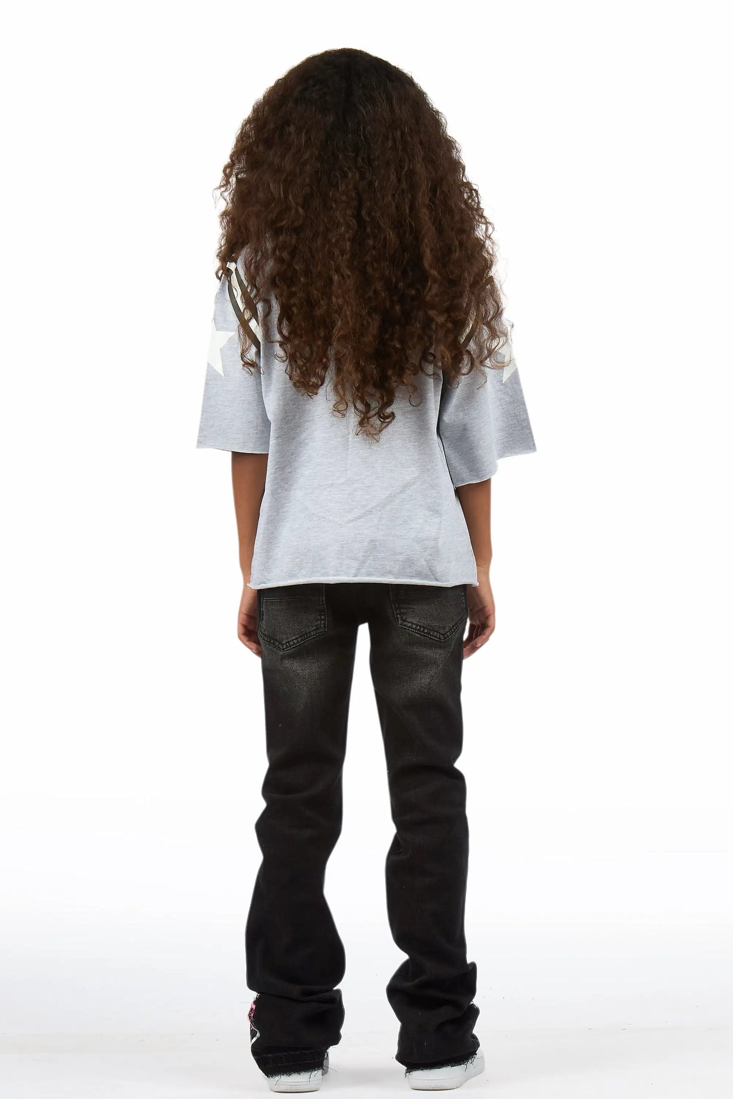 Girls Alora Grey/Dark Grey T-Shirt Stacked Jean Set
