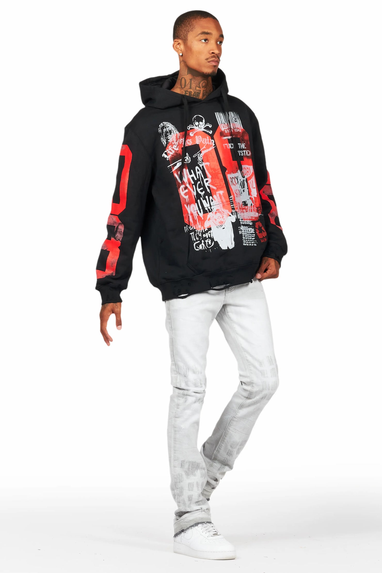 Grill Black Distressed Graphic Hoodie