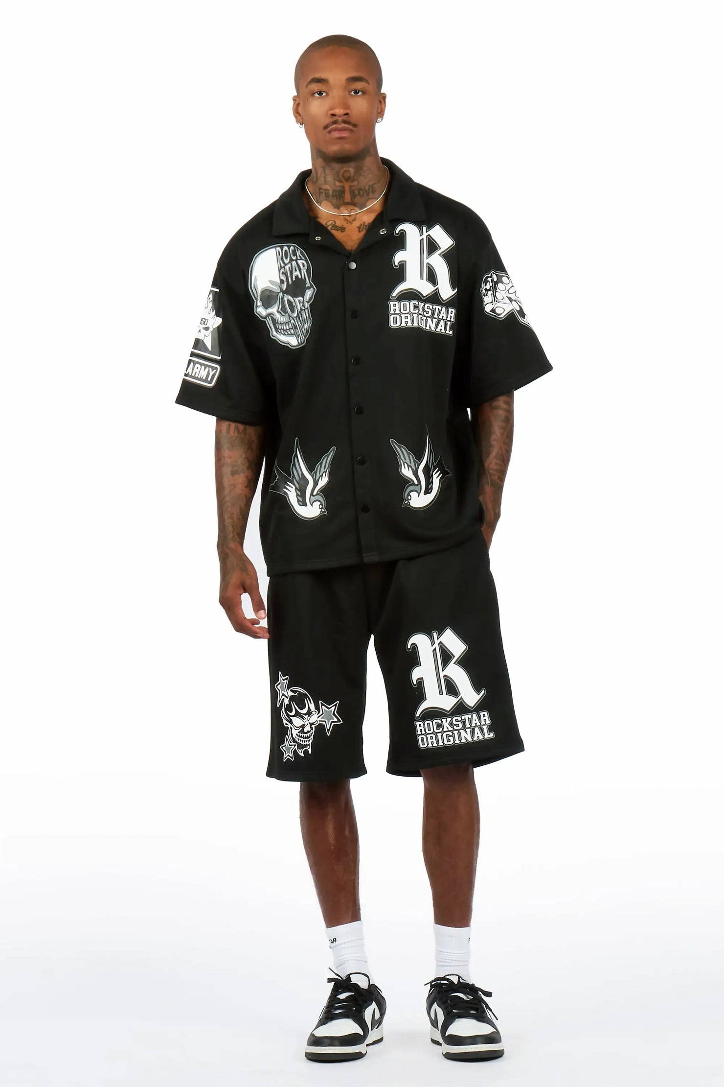 Vidar Black Button Down T-Shirt/Short Set