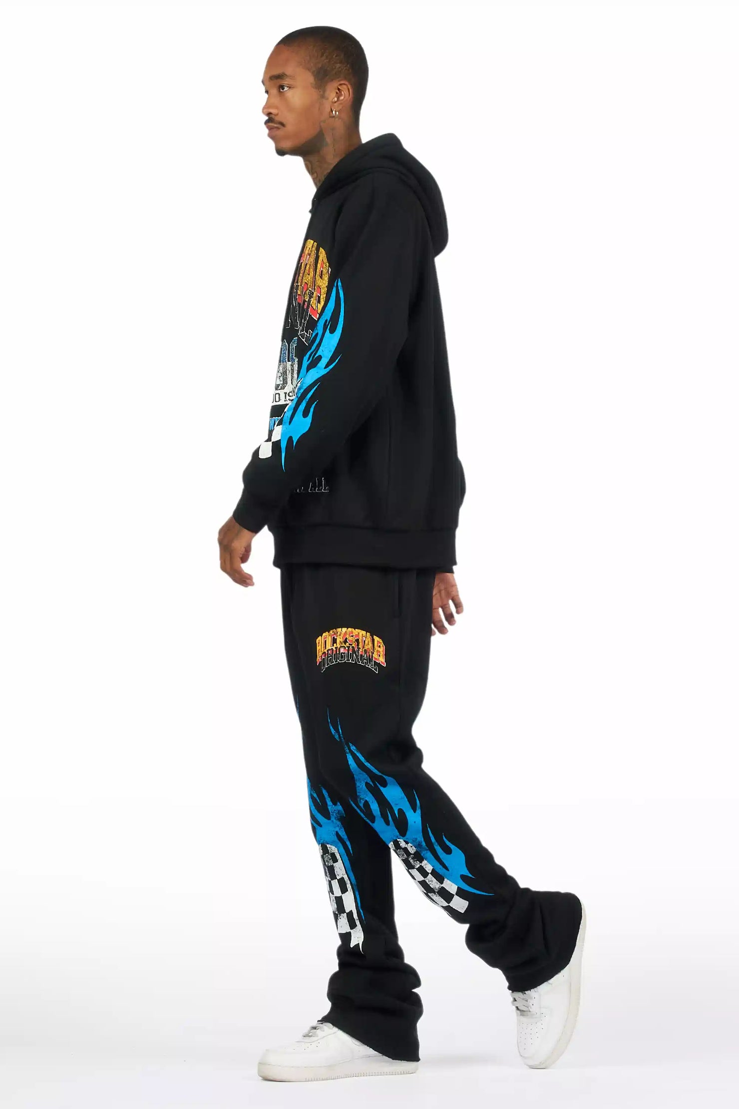 Colorful Race Black Hoodie Stacked Track Set