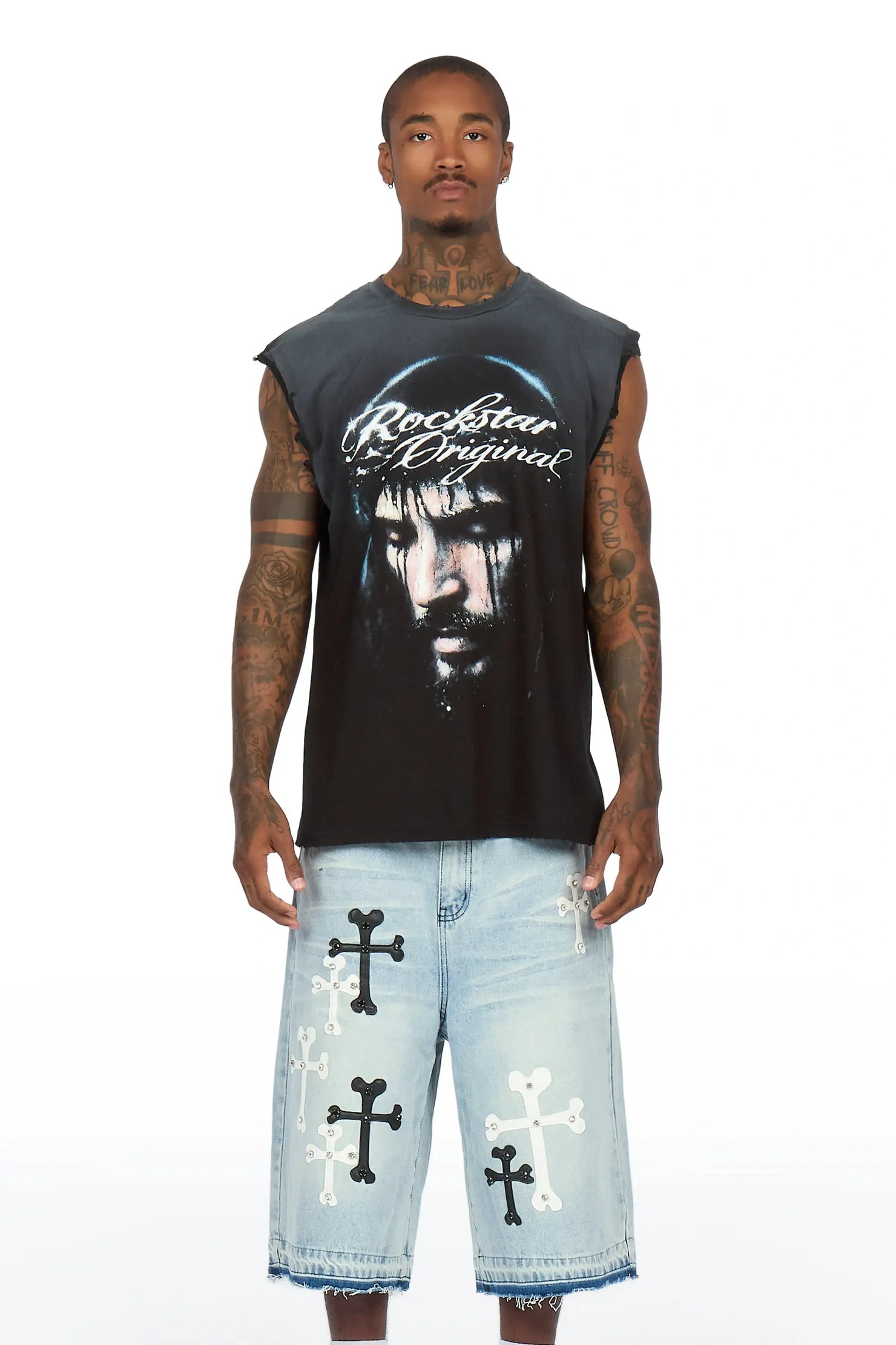 Graves Black Oversized Cut Off T-Shirt