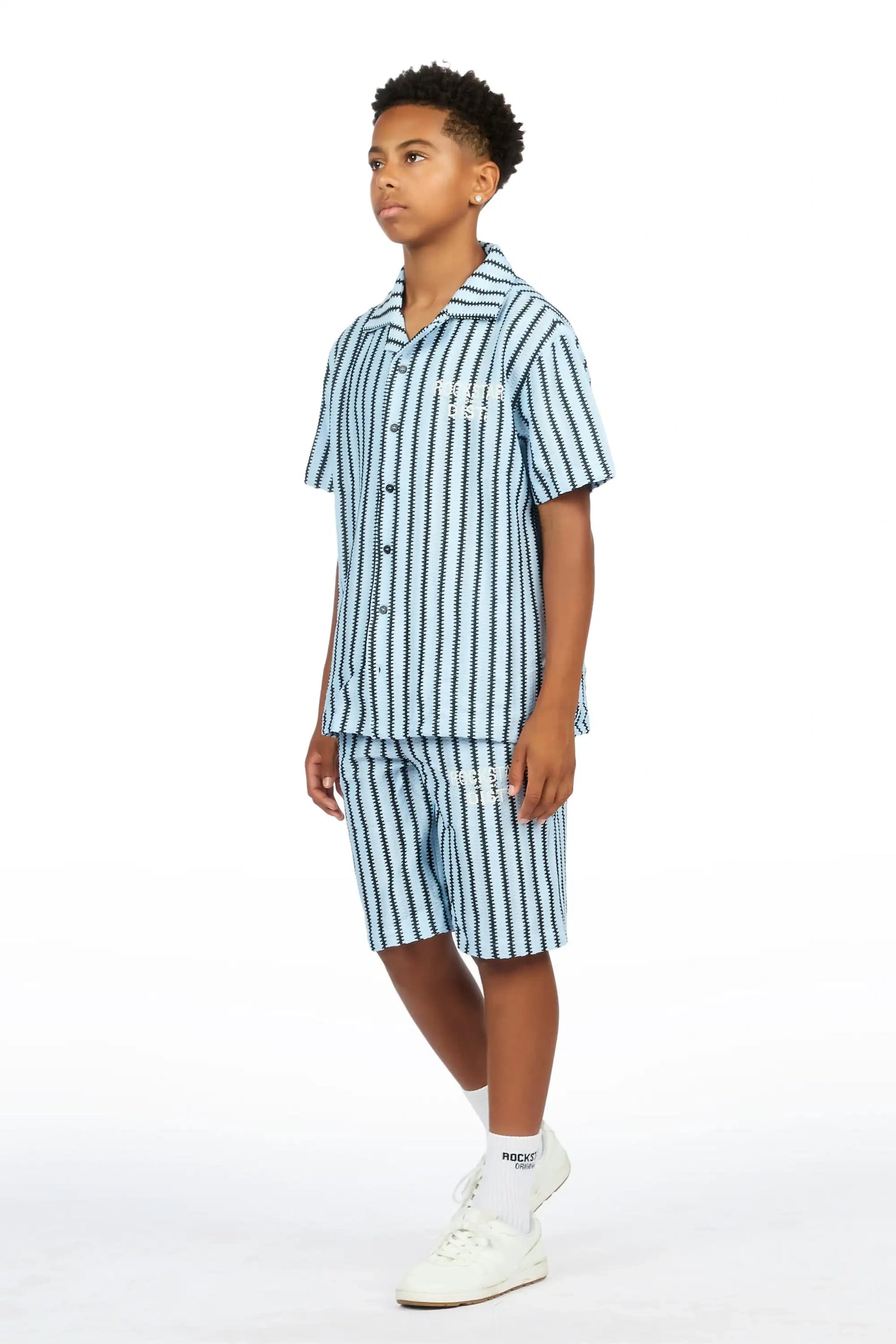 Boys Gerald Black/Light Blue Button Down Shirt/Short Set