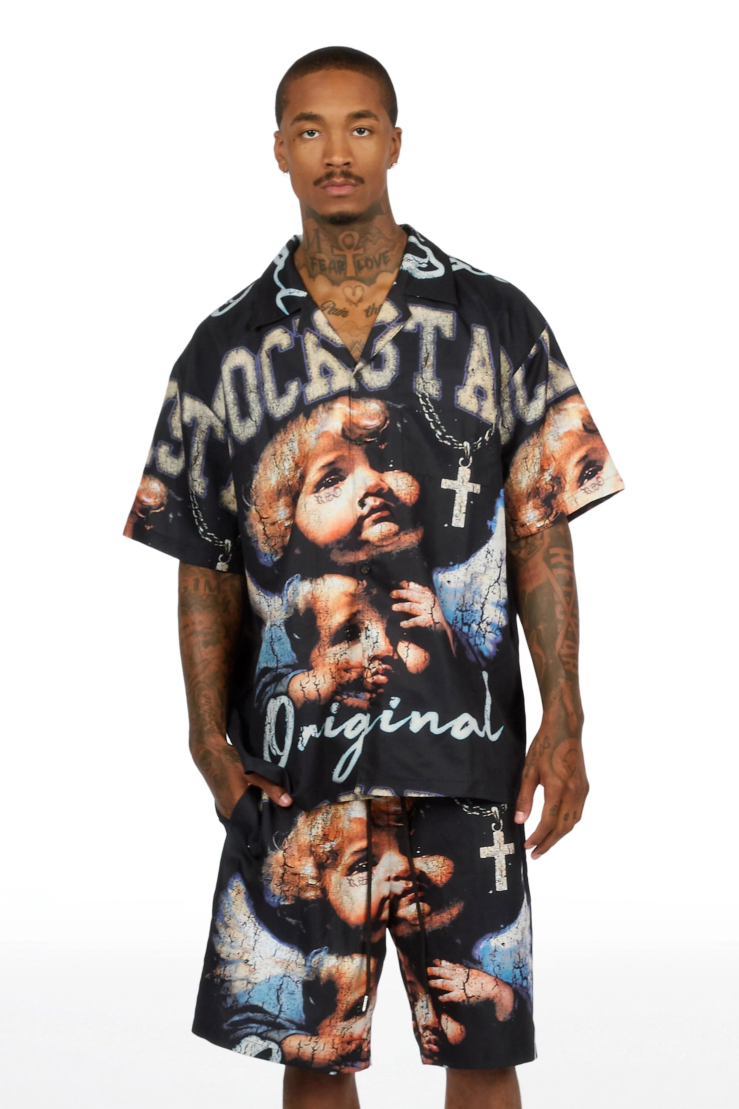 Deiter Black Button Down T-Shirt/Short Set