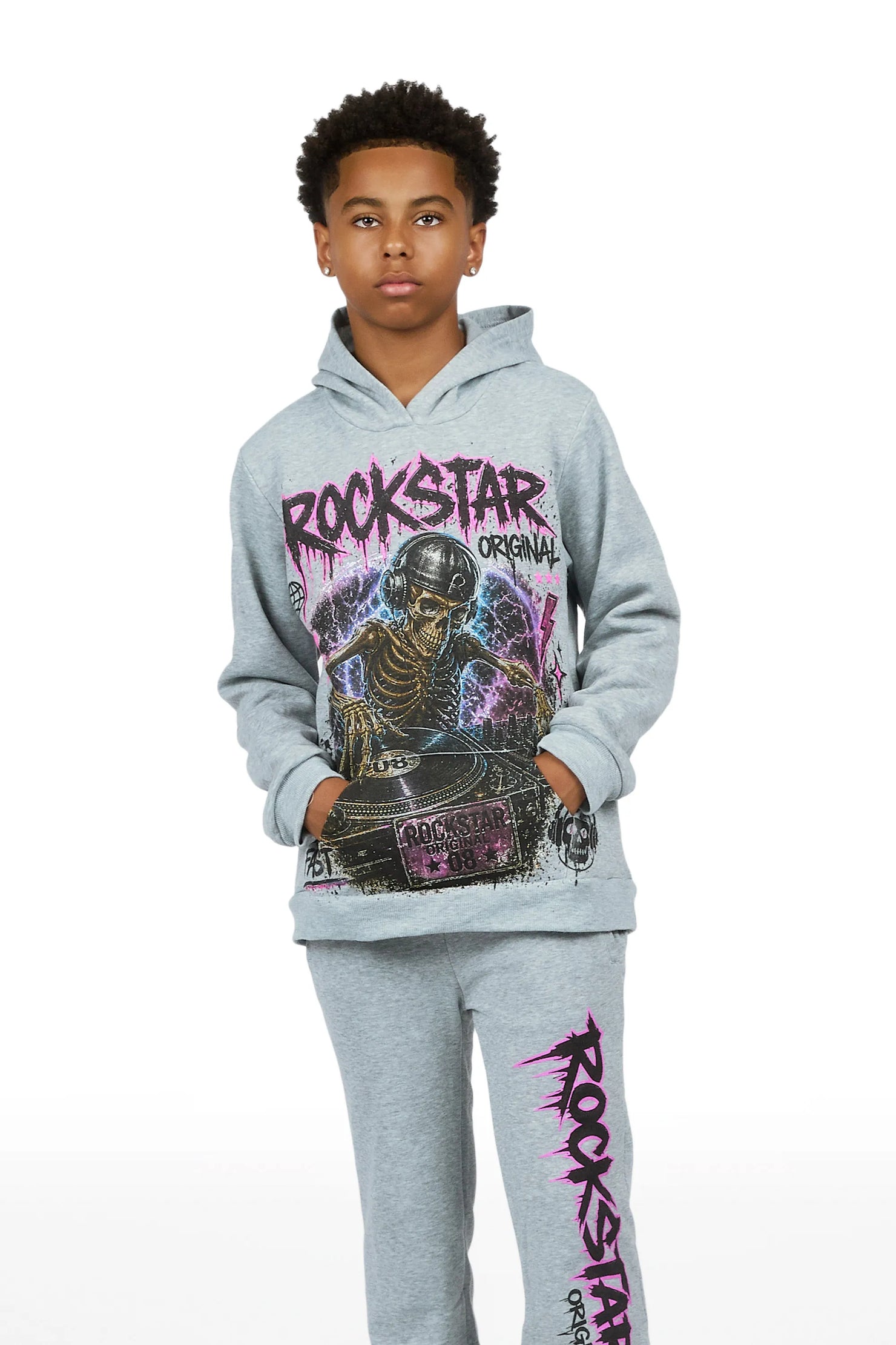Boys Lance Heather Grey Stacked Hoodie Track Set