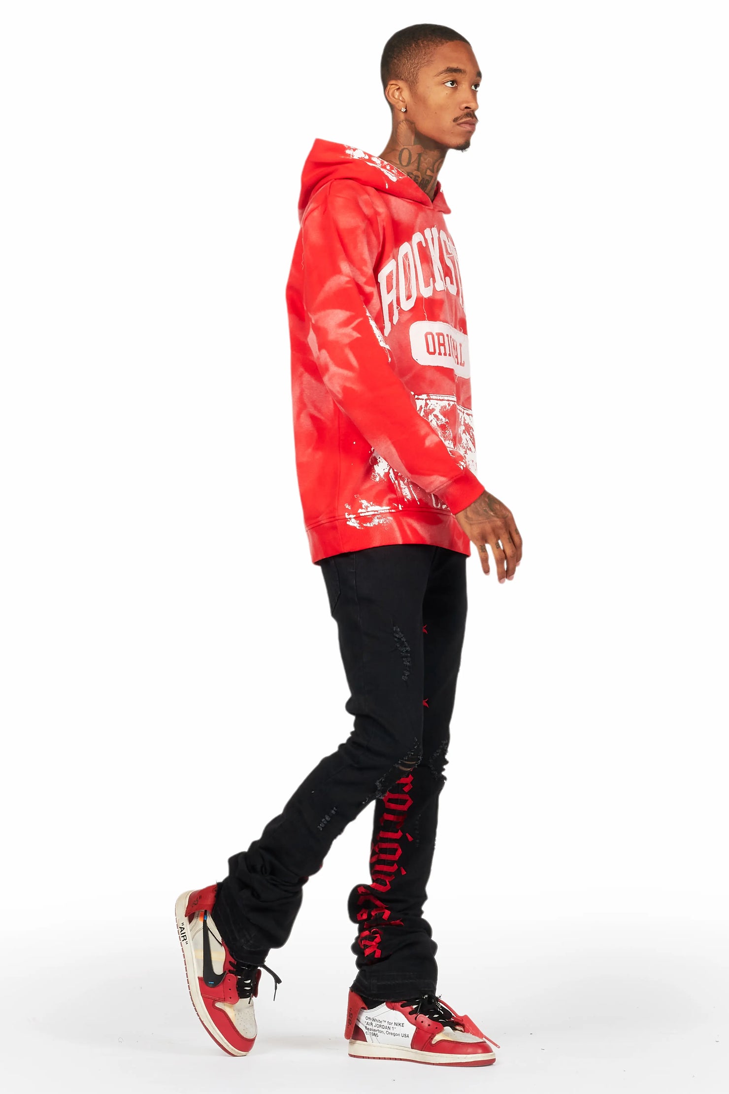 Karlo Red Hoodie/Super Stacked Flare Jean Bundle
