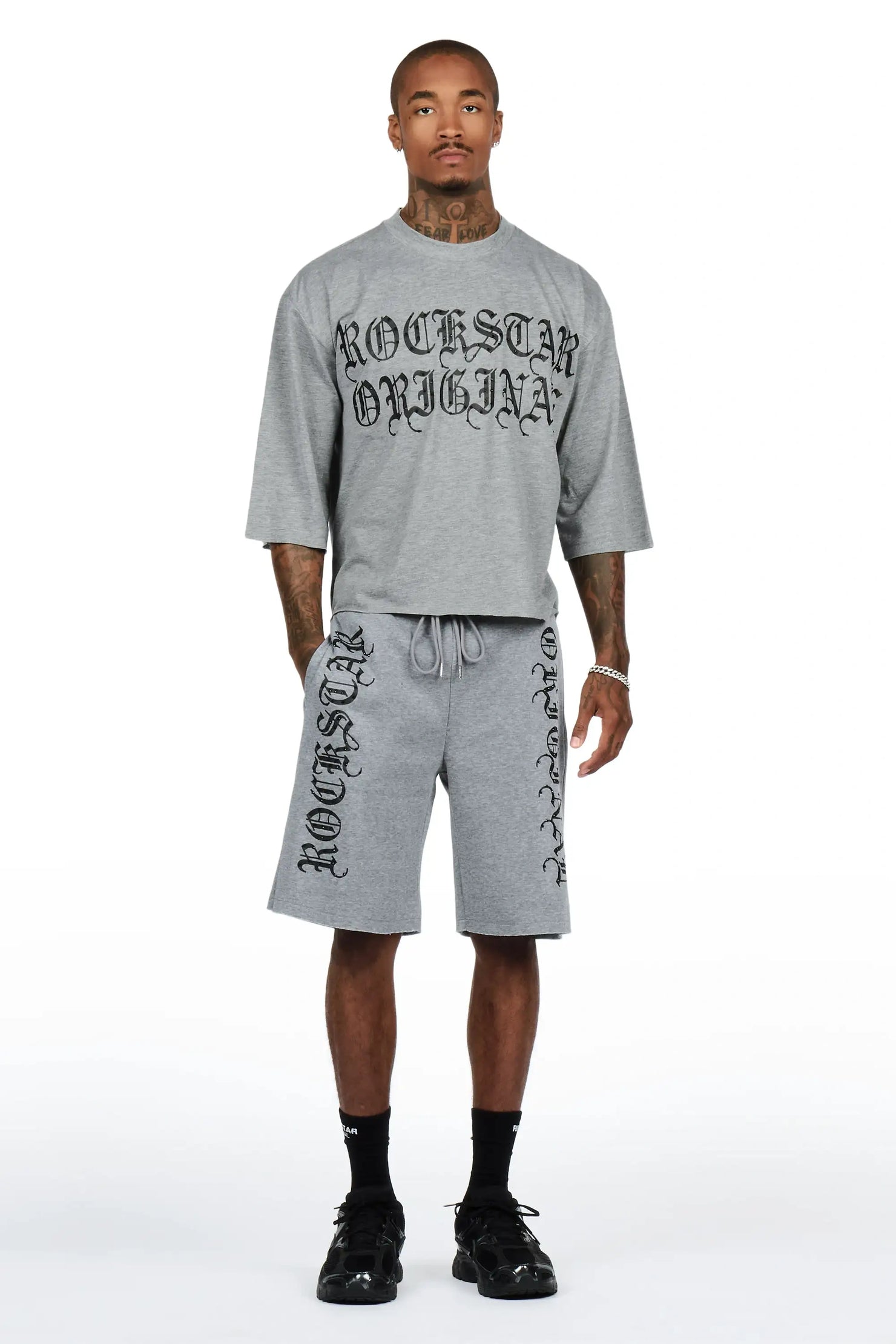 Dazzle Heather Grey Rhinestone T-Shirt/Short Set