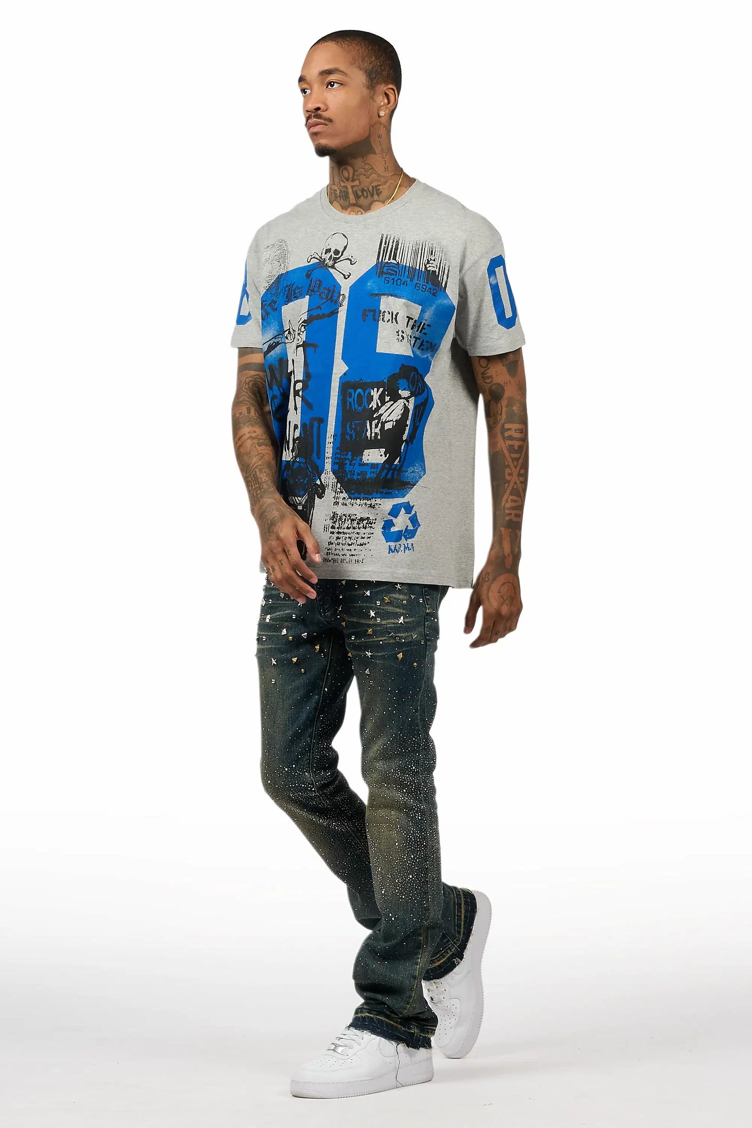Onyx Tint Blue Stacked Flare Jean