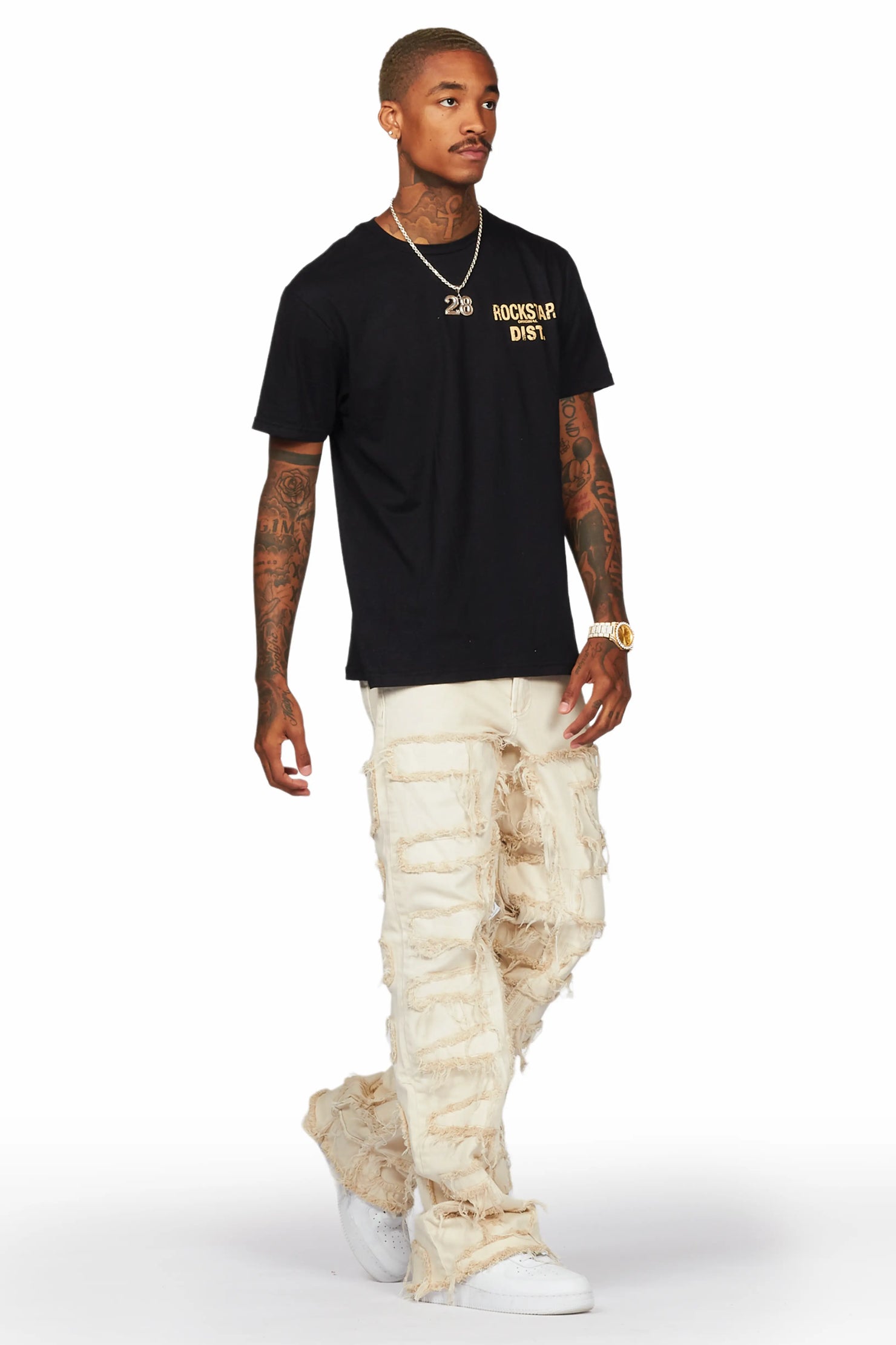 Saide Beige Baggy Cargo Stacked Jean
