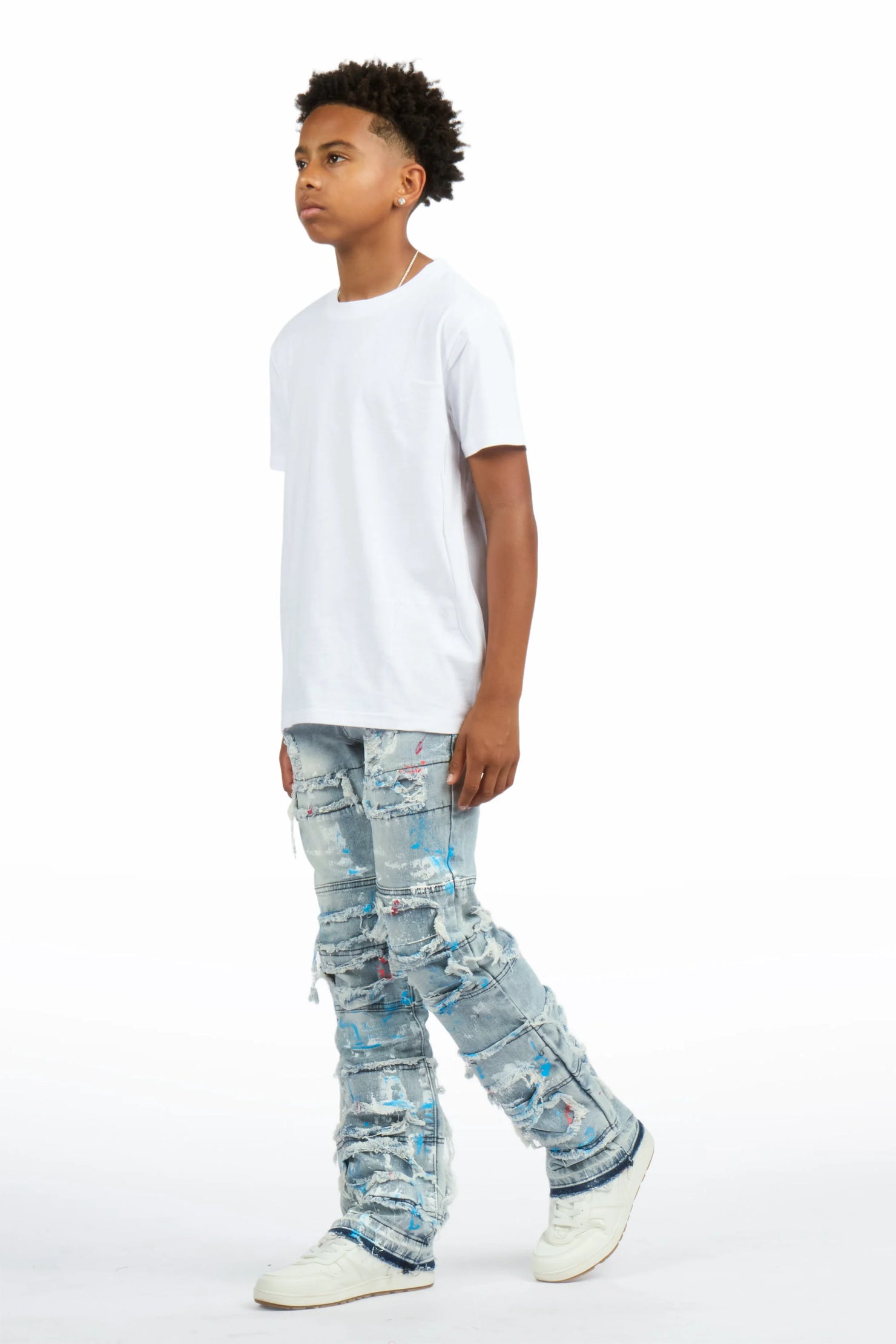 Boys Vasso Blue Stacked Painter Flare Jean