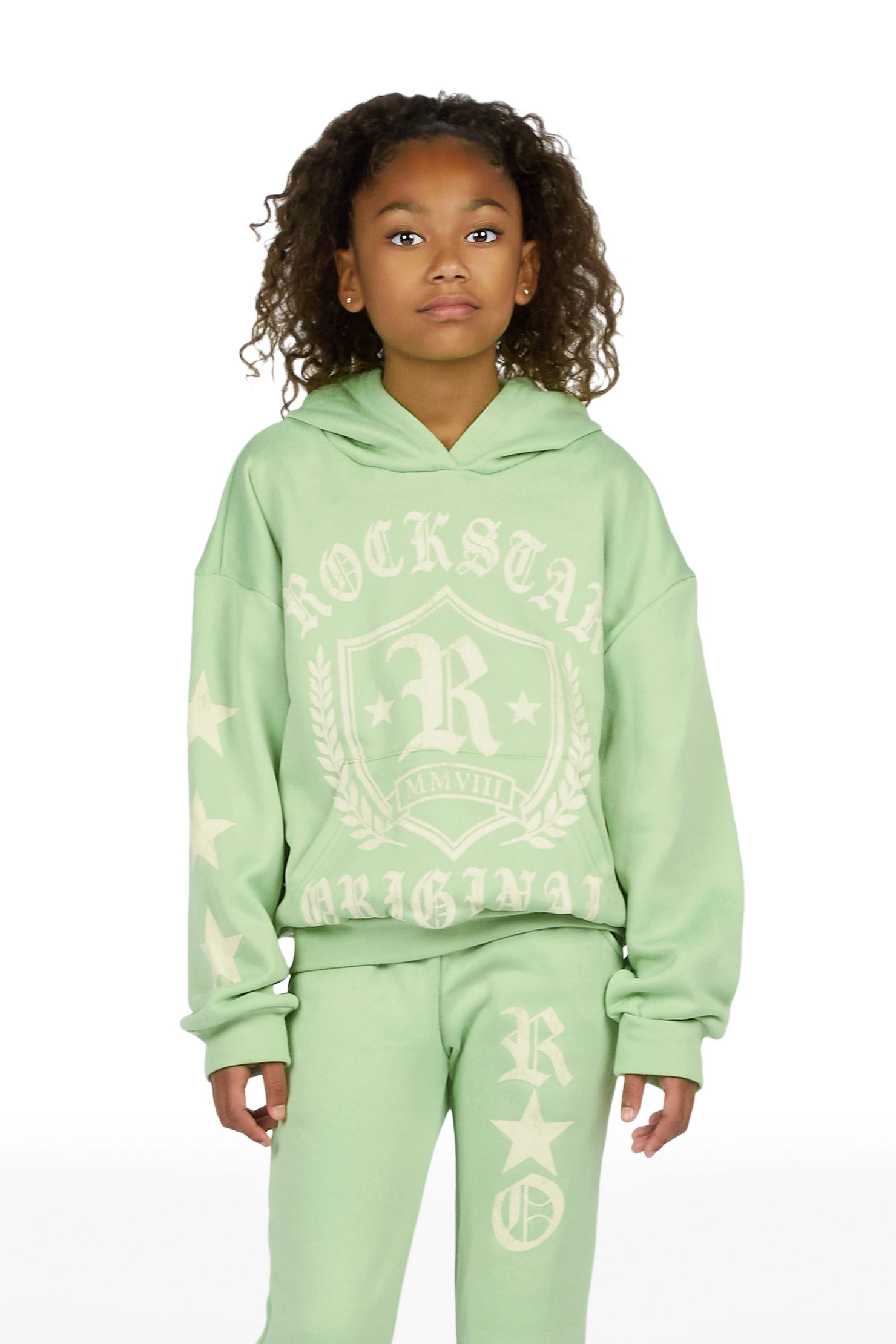 Girls Vesty Light Sage Hoodie Stacked Track Set