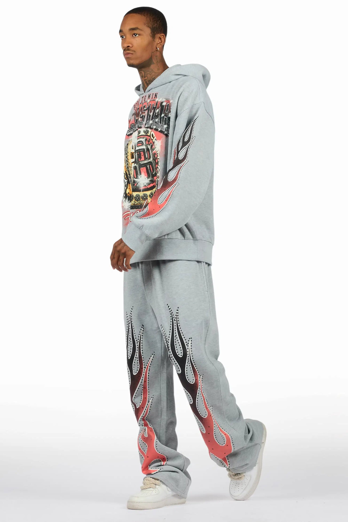 Glans Heather Grey Hoodie/Baggy Pant Track Set
