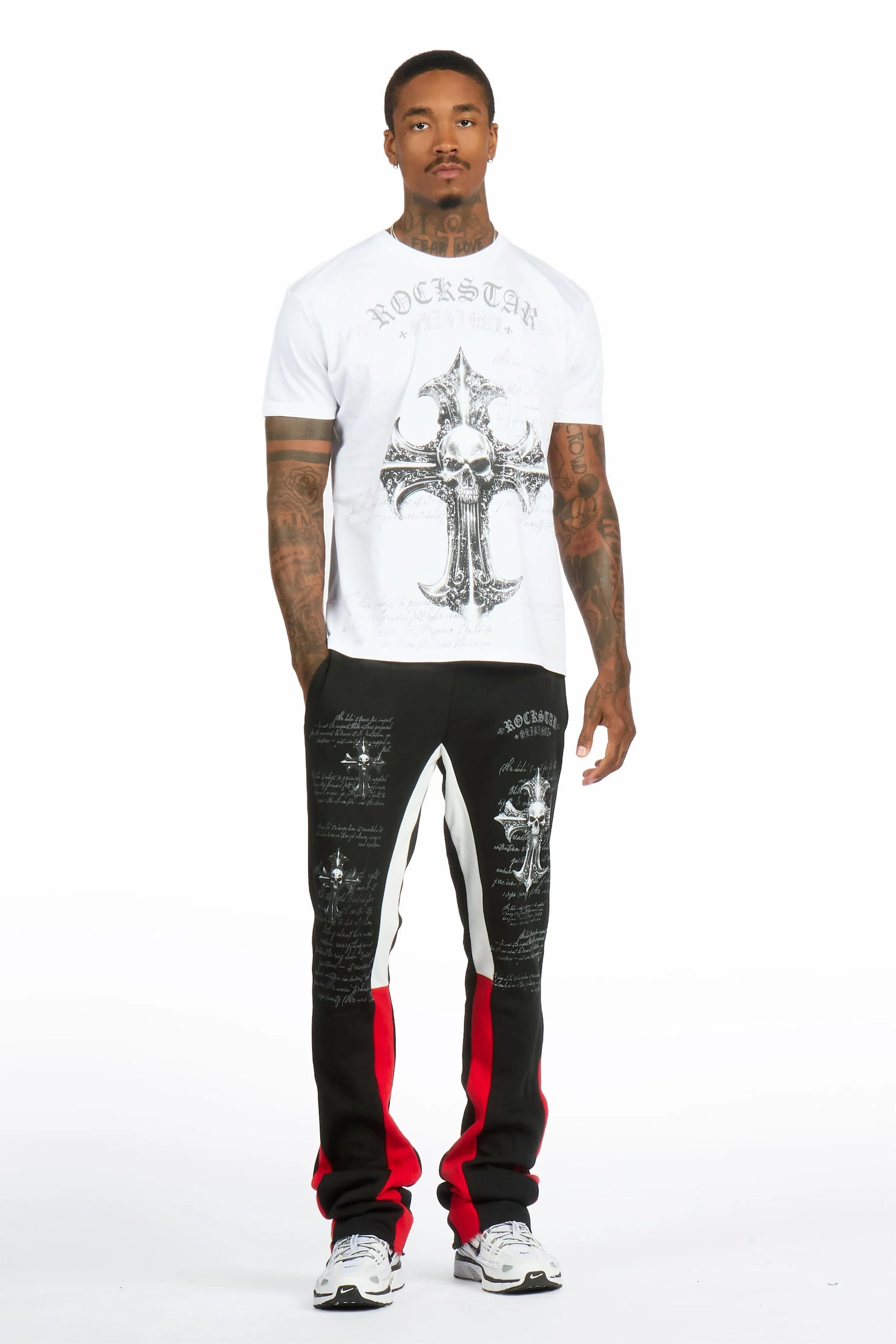 Bowman White/Black T-shirt/Stacked Flare Track Pant Set
