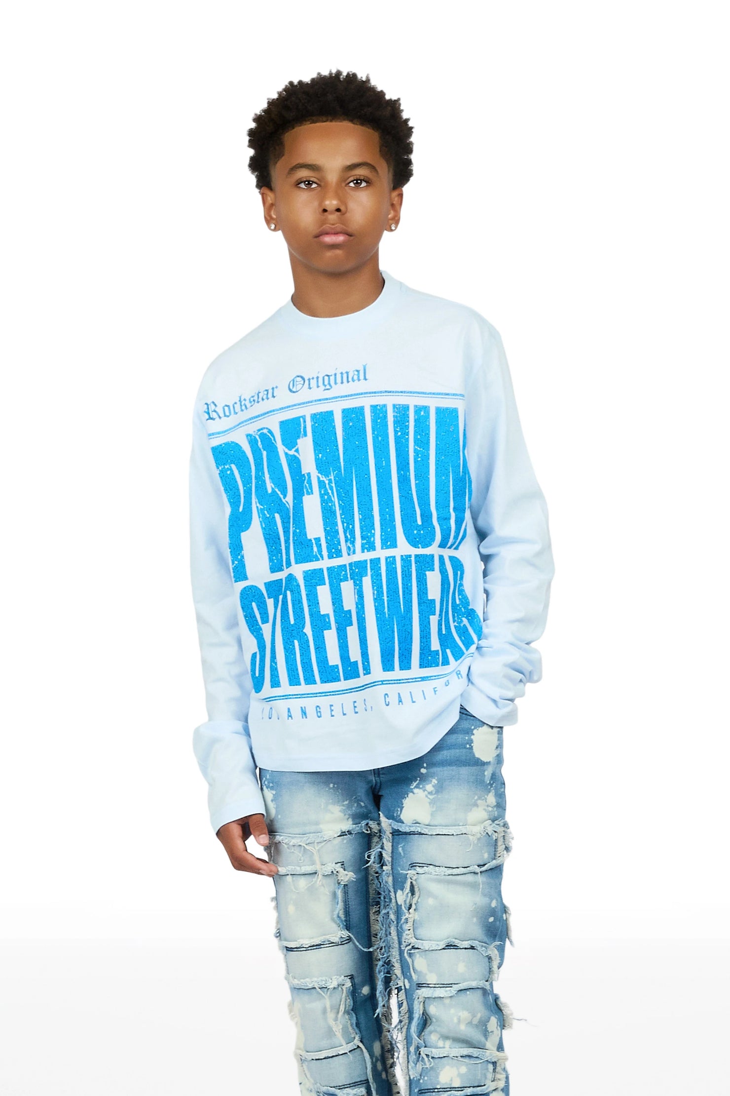 Boys Pluto Light Blue/Blue Long Sleeve T-Shirt Stacked Jean Set