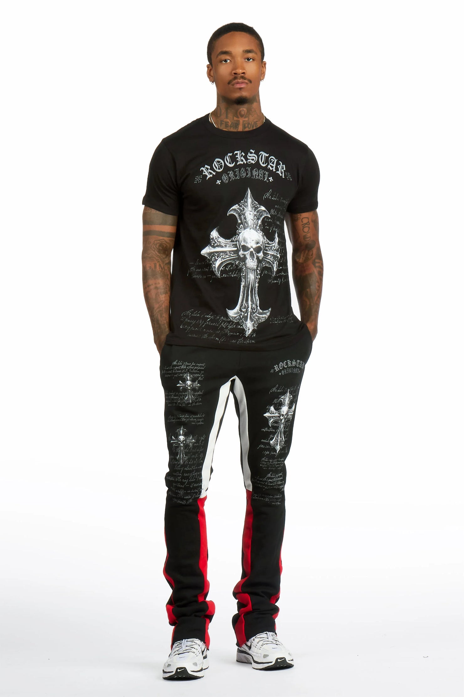 Bowman Black/Black T-shirt/Stacked Flare Track Pant Set