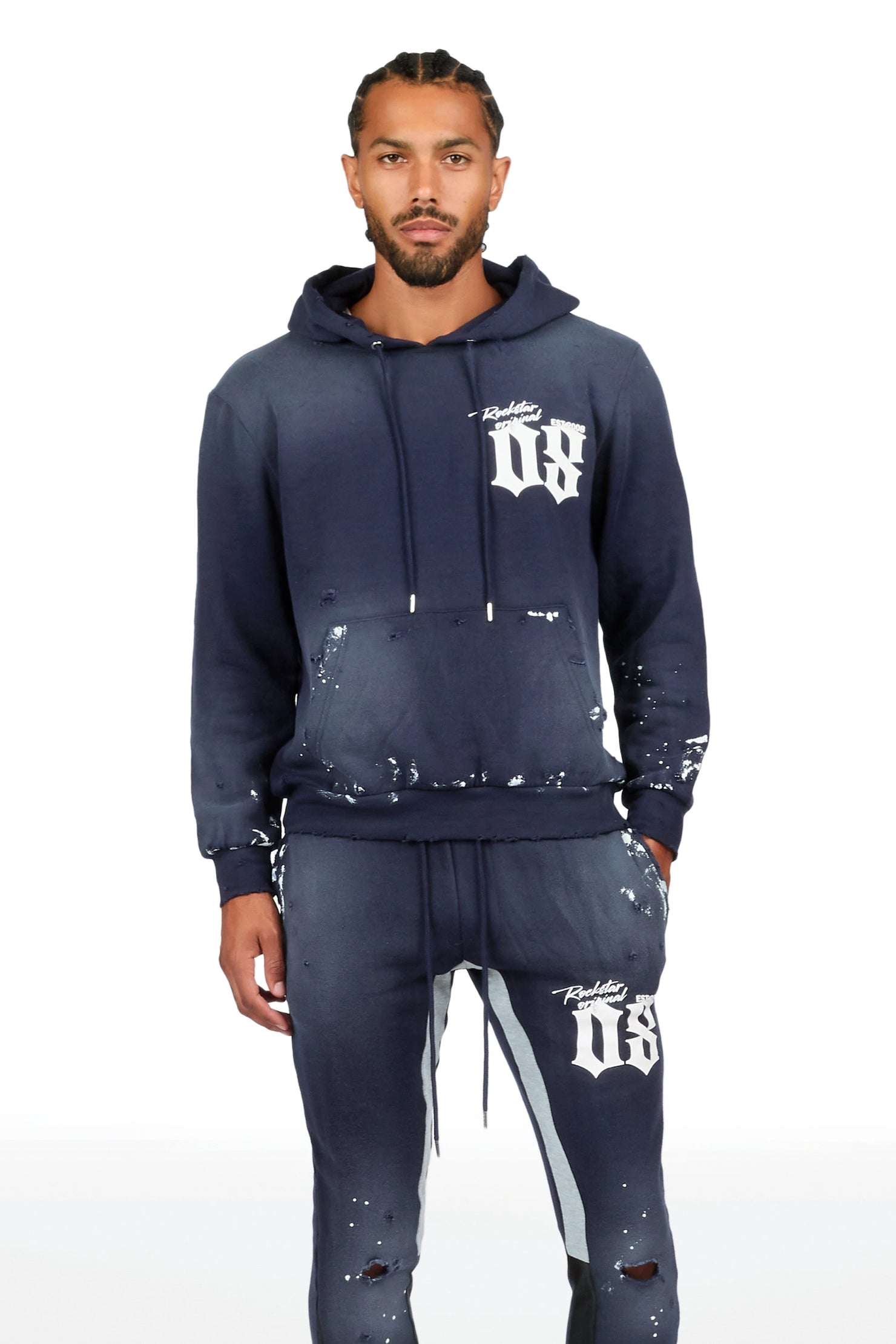 Cipher Navy Hoodie/Stacked Flare Pant Track Set