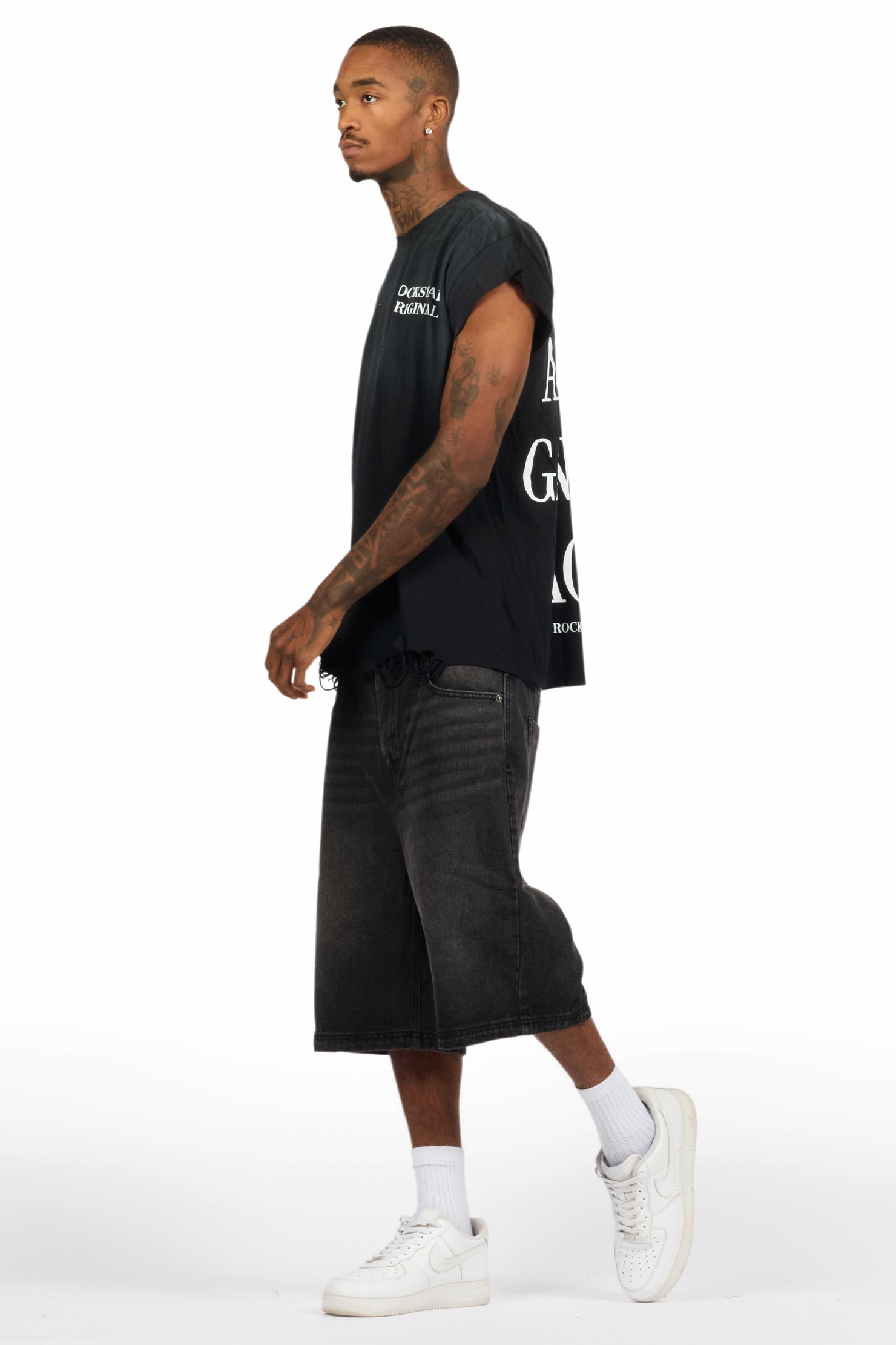 Drako Black Muscle Tee/Denim Jort Set