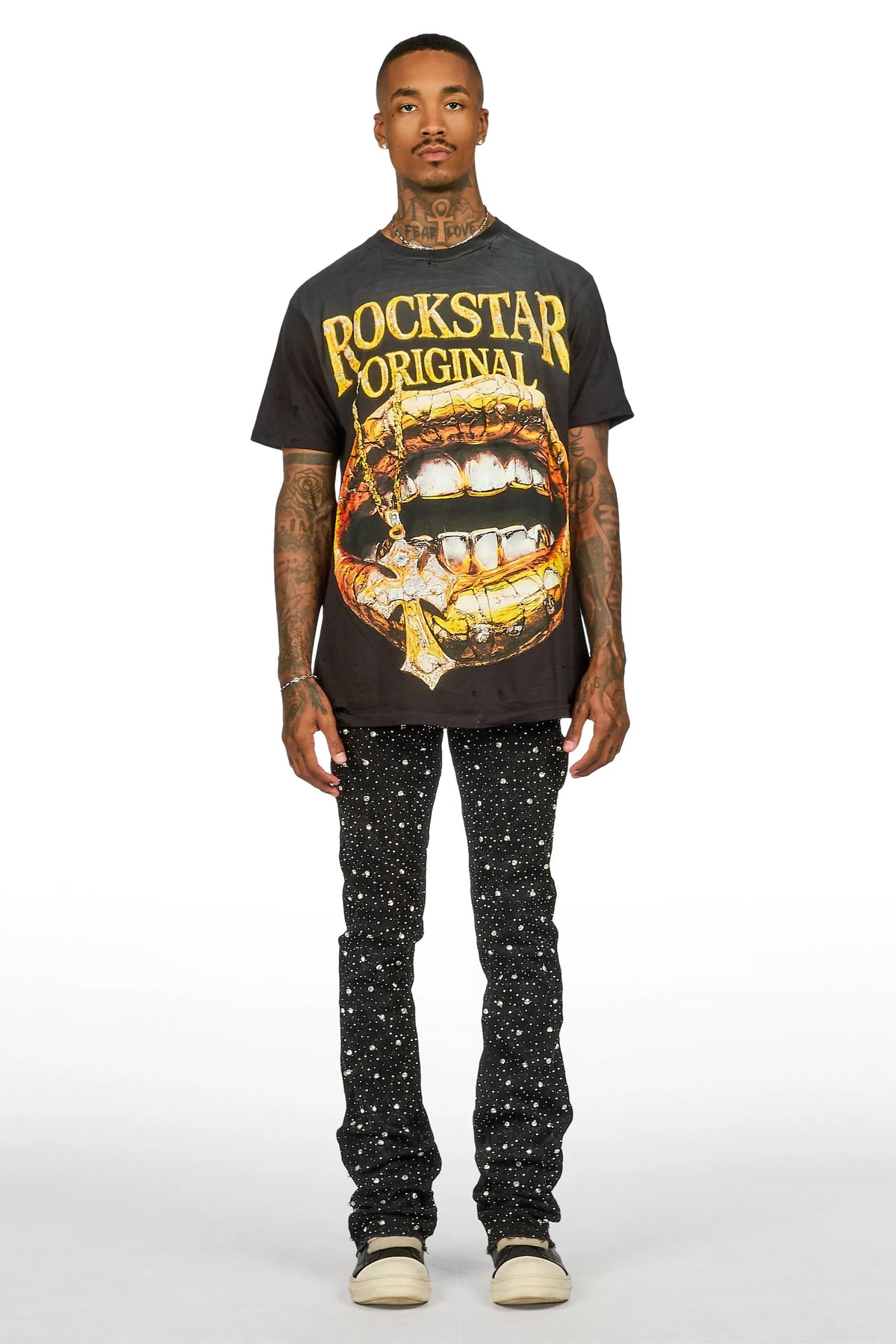 Glit Black/Silver Rhinestone Stacked Flare Jean