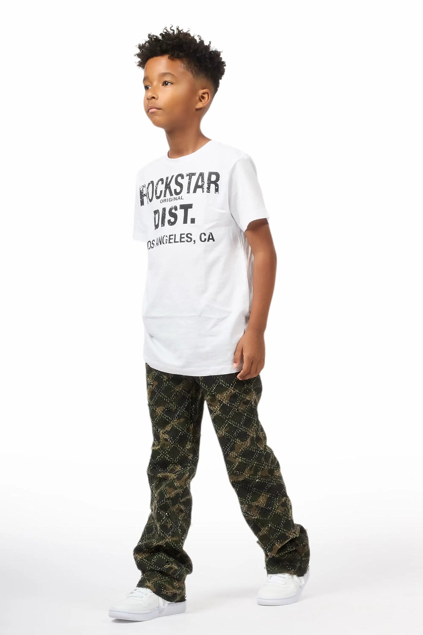 Boys Kassio Camo Rhinestone Stacked Flare Jean