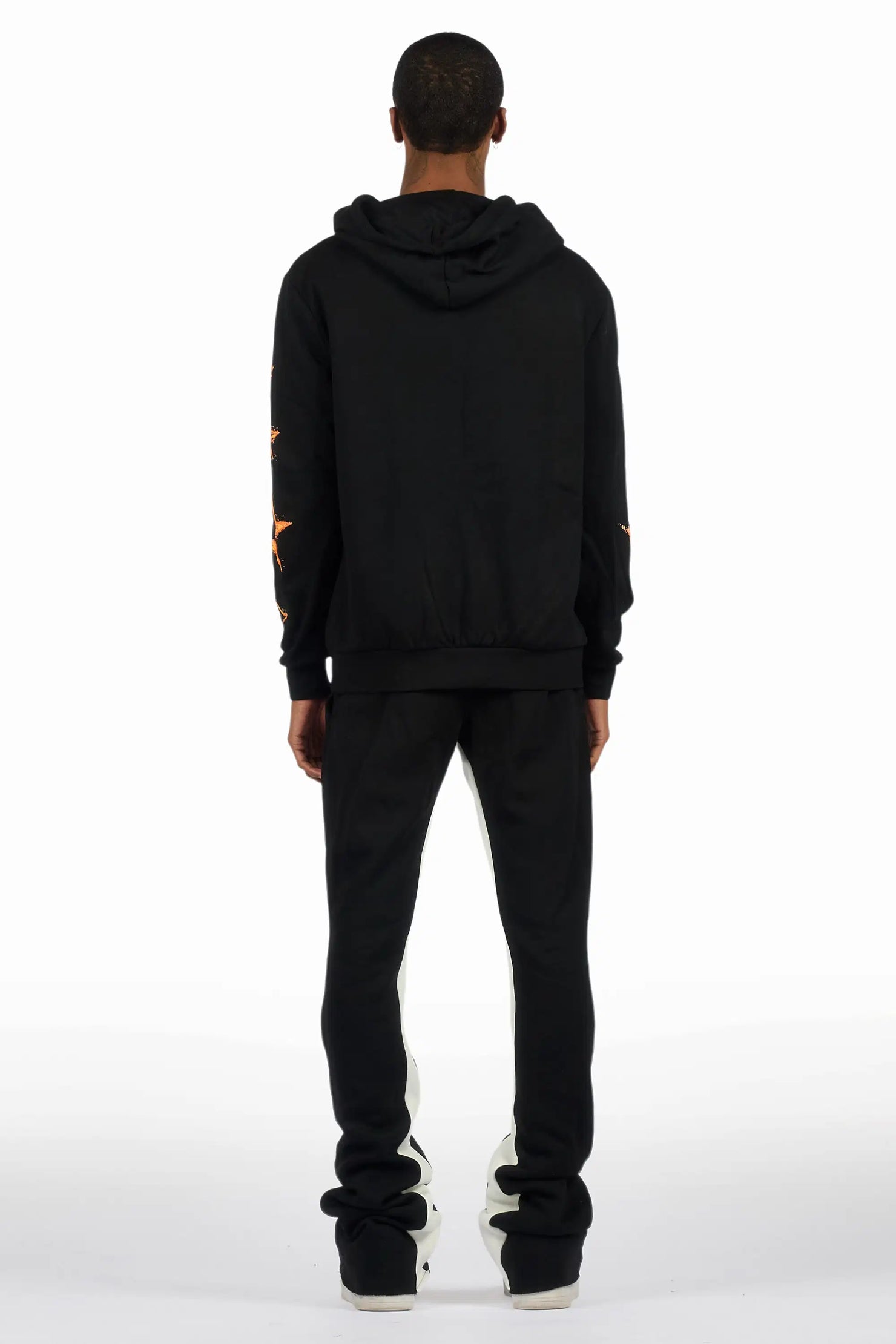 Nelz Black/Orange Graphic Hoodie/Baggy Track Pant Set