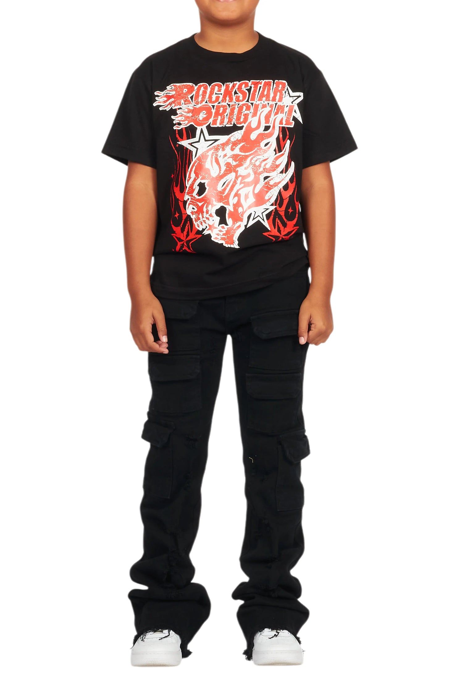 Boys Kade Jet Black Stacked Flare Jean