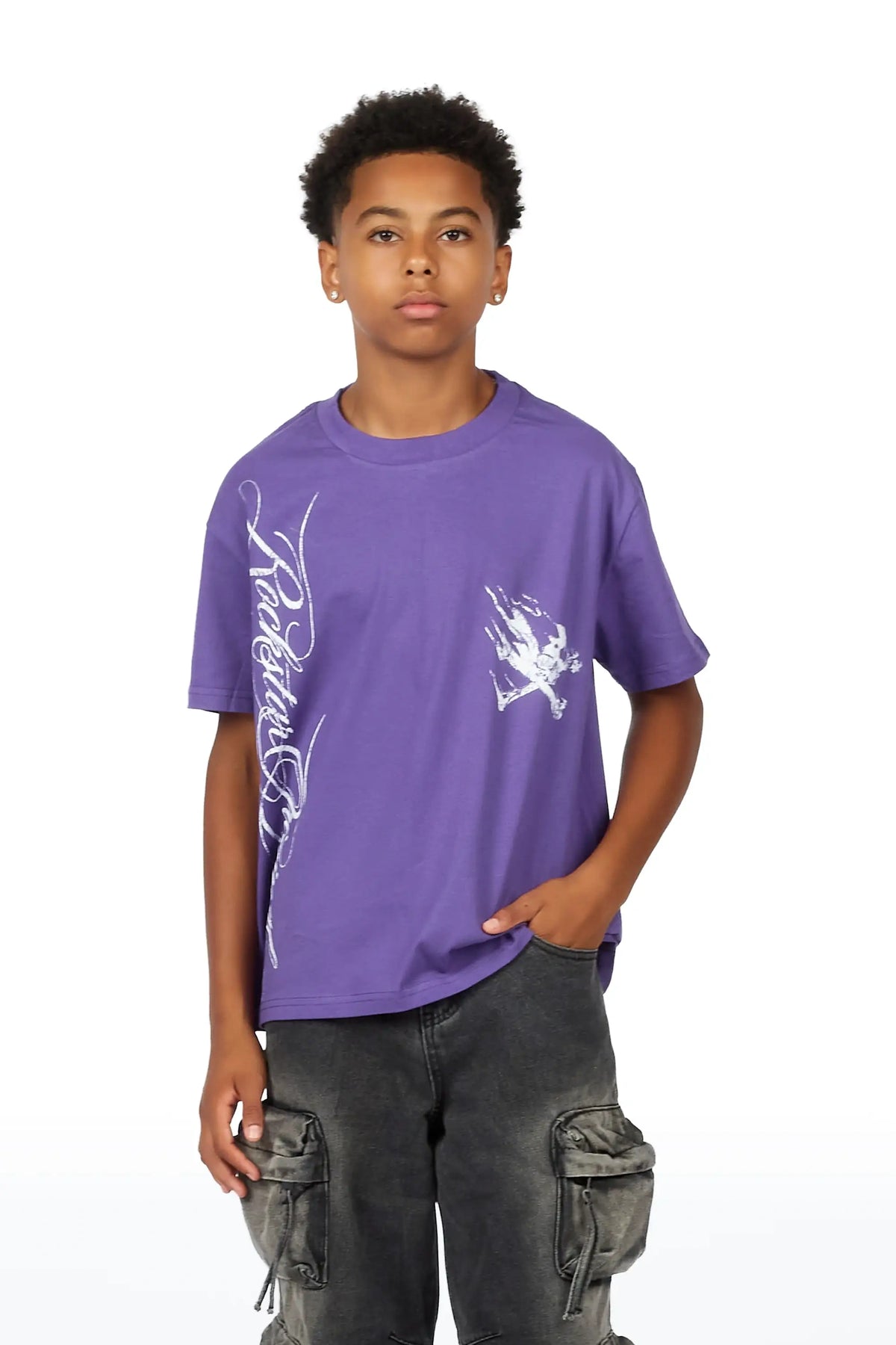 Boys Cobain Purple/White Graphic T-Shirt