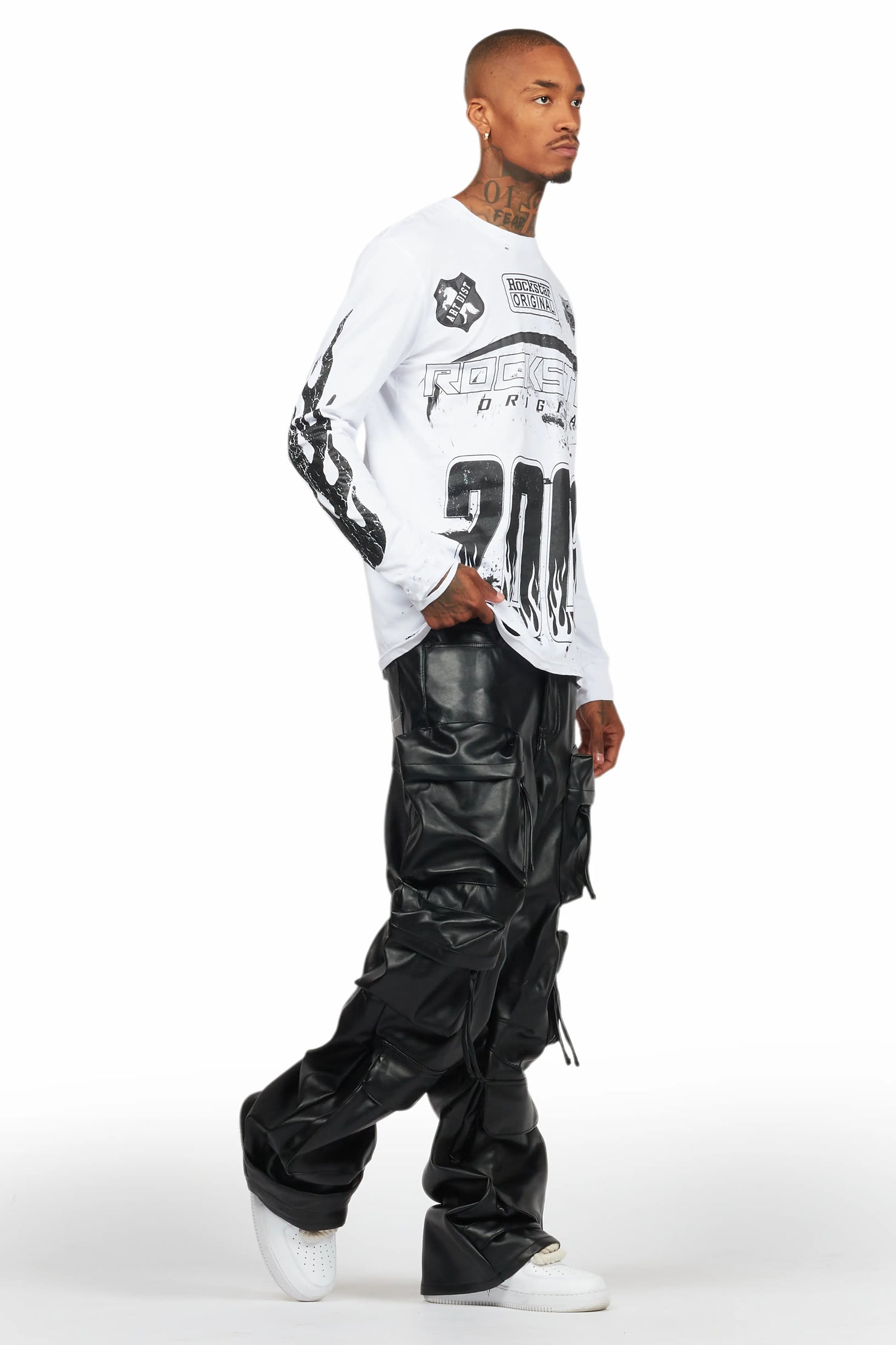 Amos White/Black Long Sleeve Graphic T-Shirt