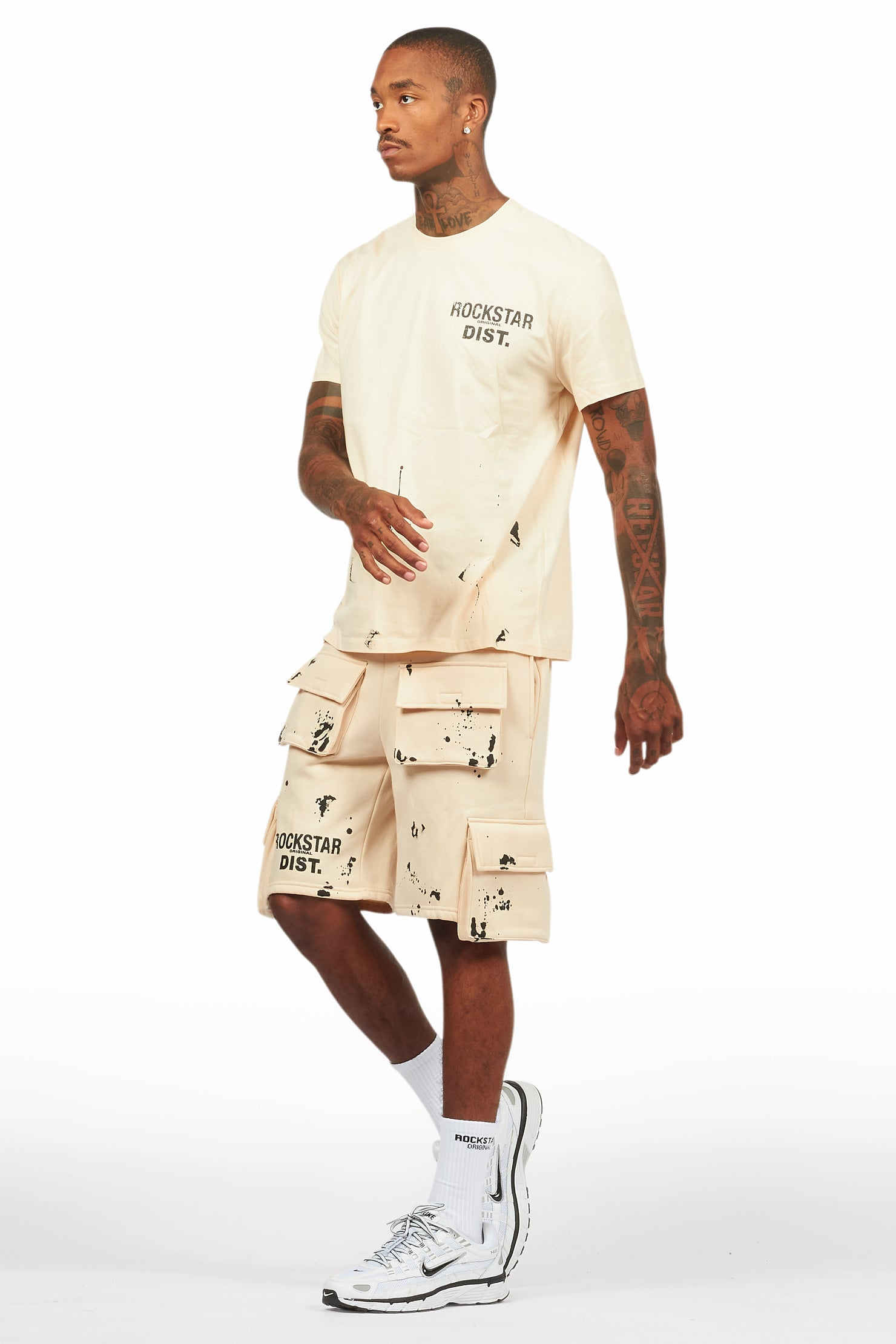 Raffer Beige/Black T-Shirt Cargo Shorts Set