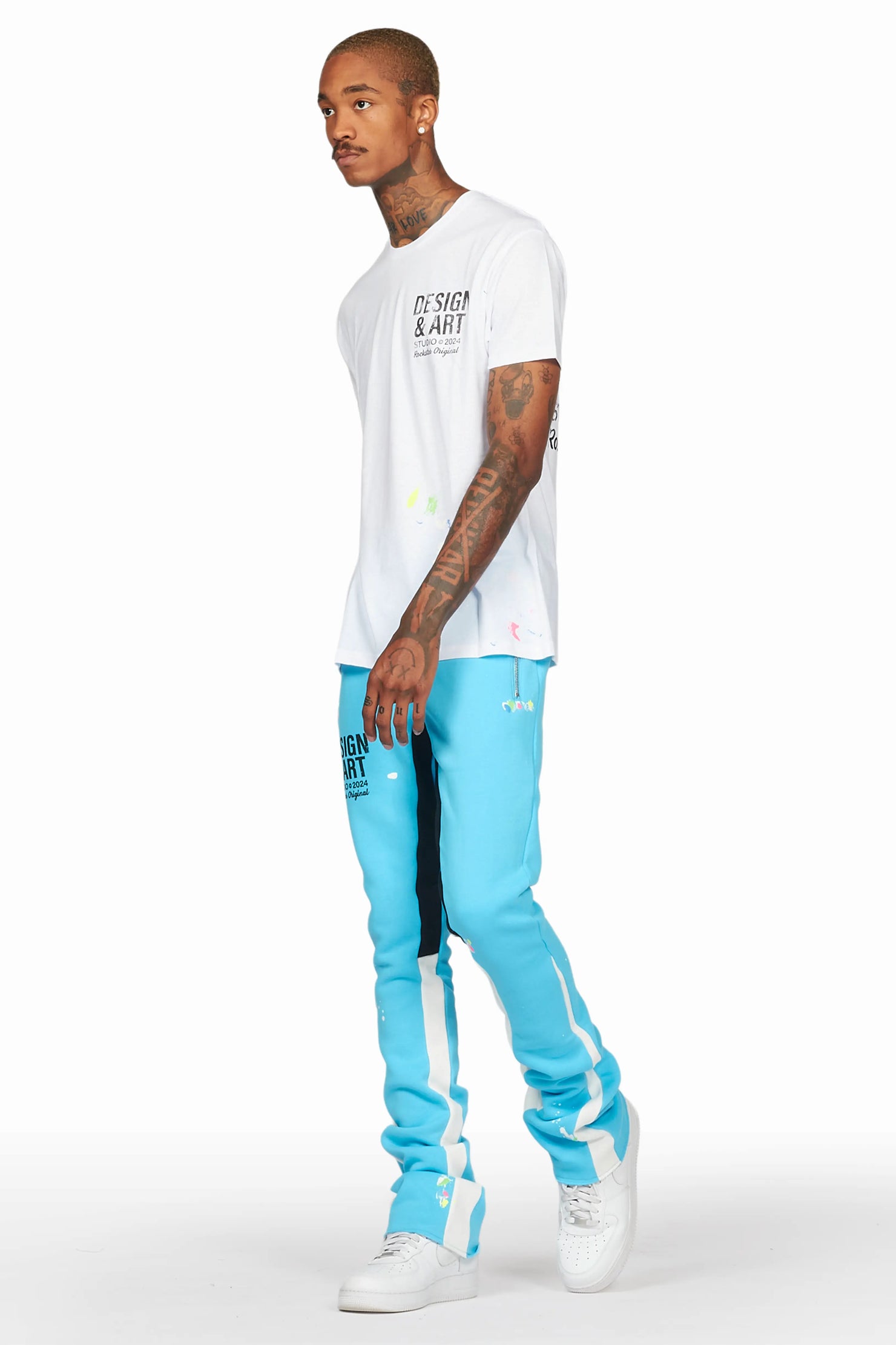 Mancha Blue T-Shirt Stacked Flare Track Set