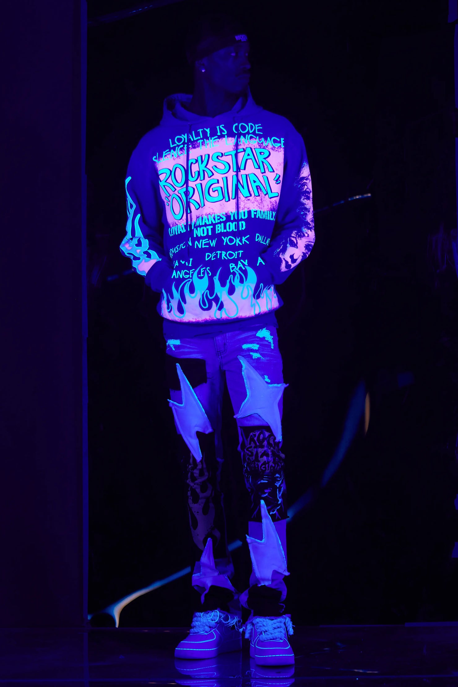 Beno Royal Blue Distressed Graphic Hoodie