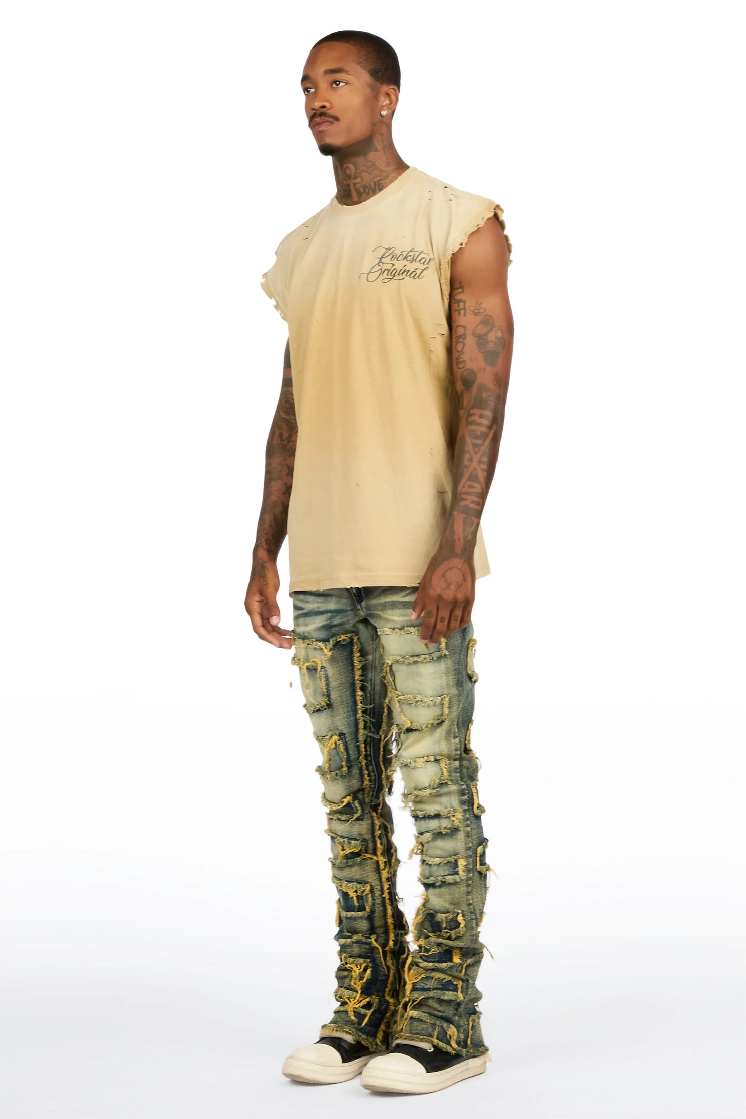 Coupin Sand/Tint Oversized Graphic T-Shirt & Shake Stacked Flare Jean