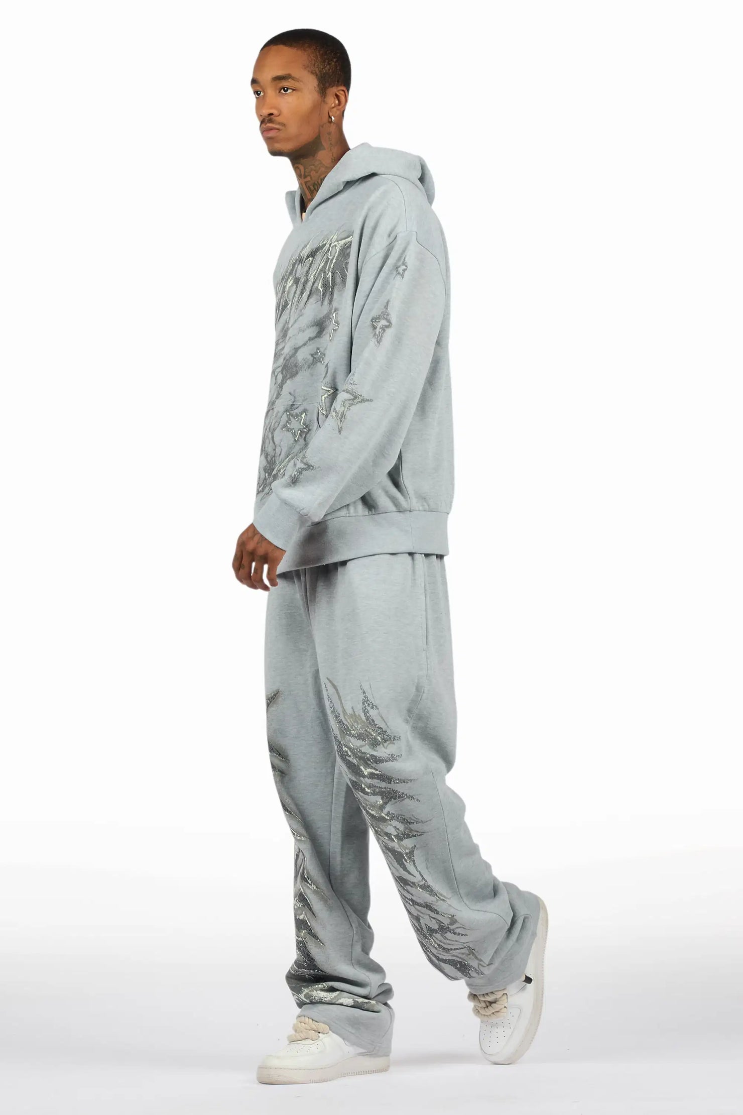 Jantra Heather Grey Hoodie/Baggy Pant Track Set
