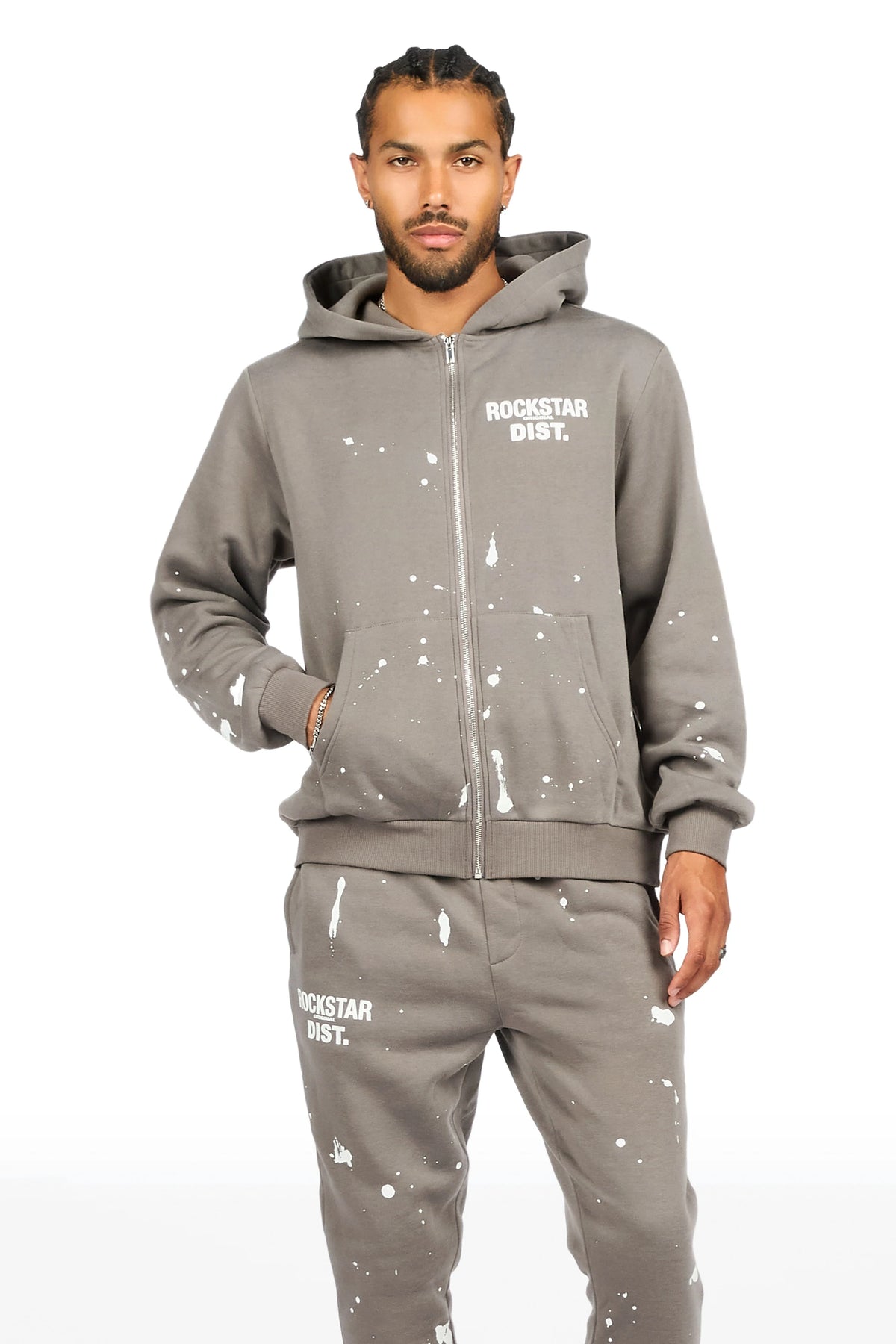 Zip Up Dark Grey Raffer Hoodie/Stacked Track Set