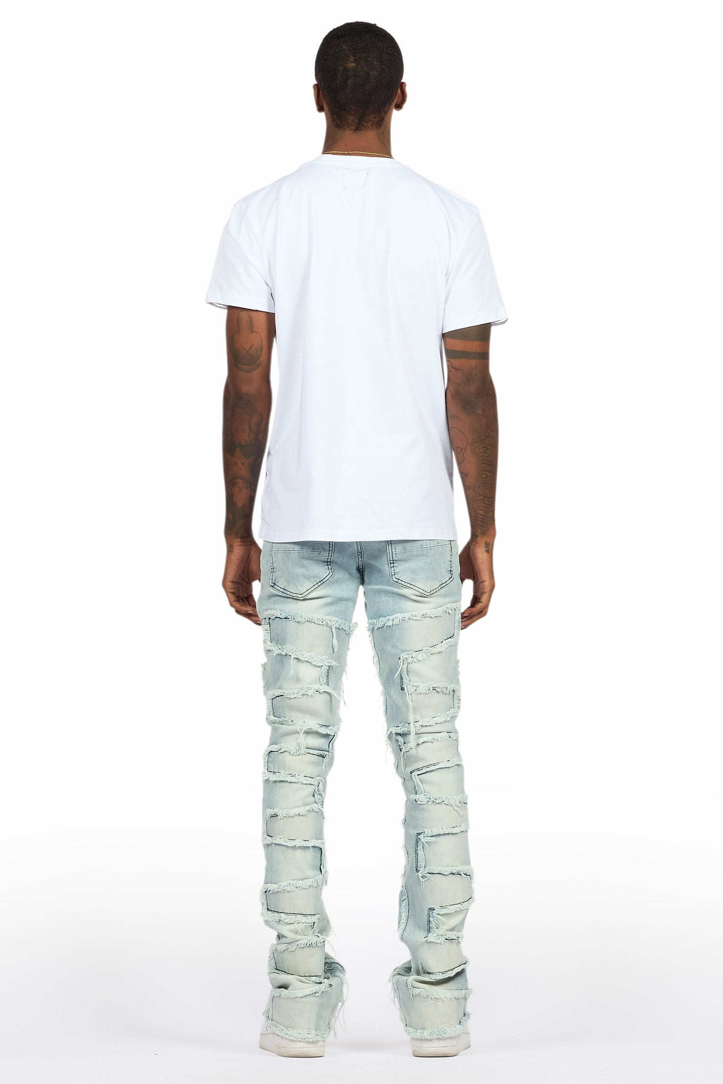 Beno White T-Shirt & Shake Blue Stacked Flare Jean Bundle