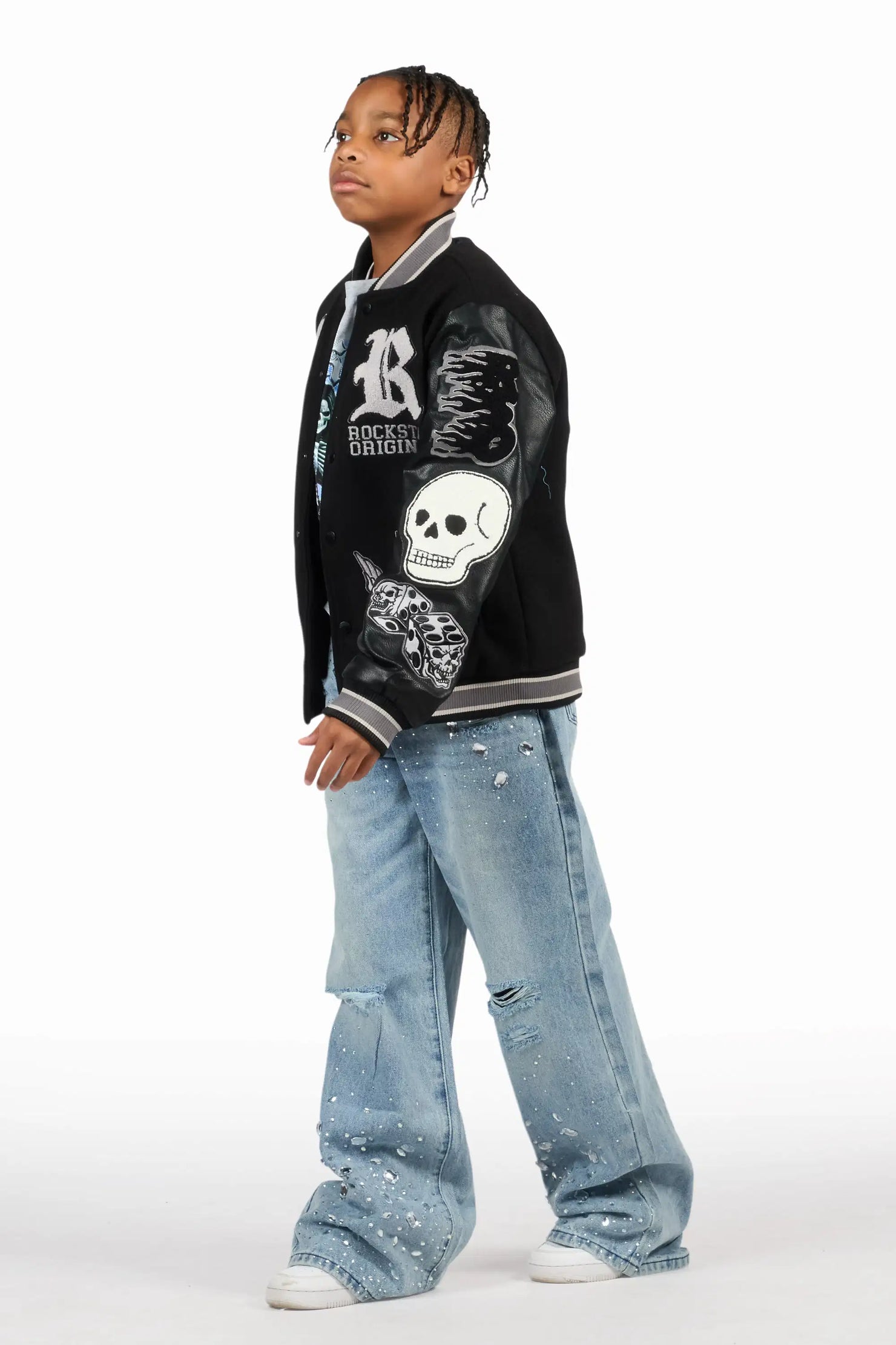Boys Glanz Rhinestone Light Blue Baggy Fit Jean