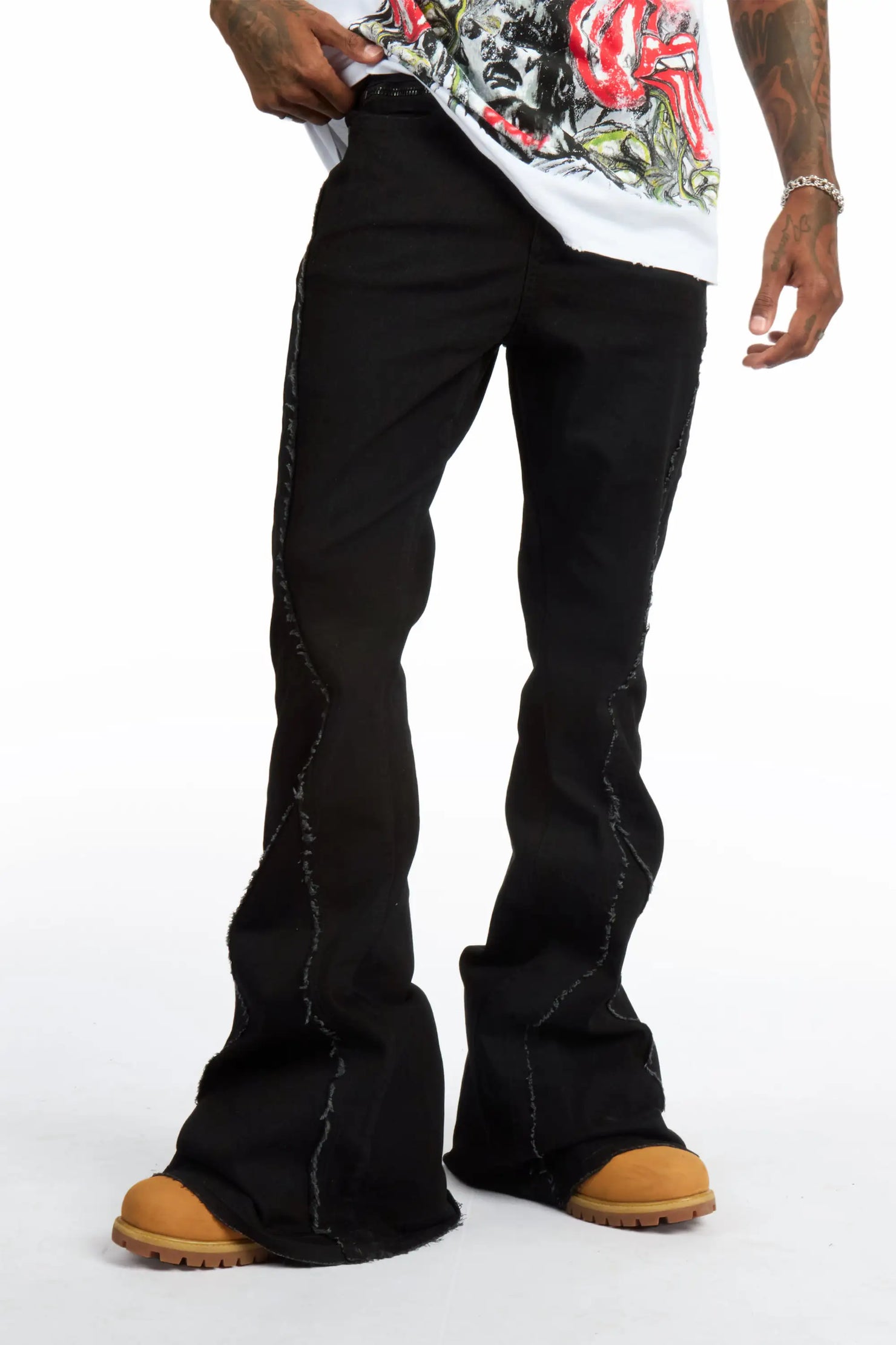 Vane Black Stacked Super Flare Jean