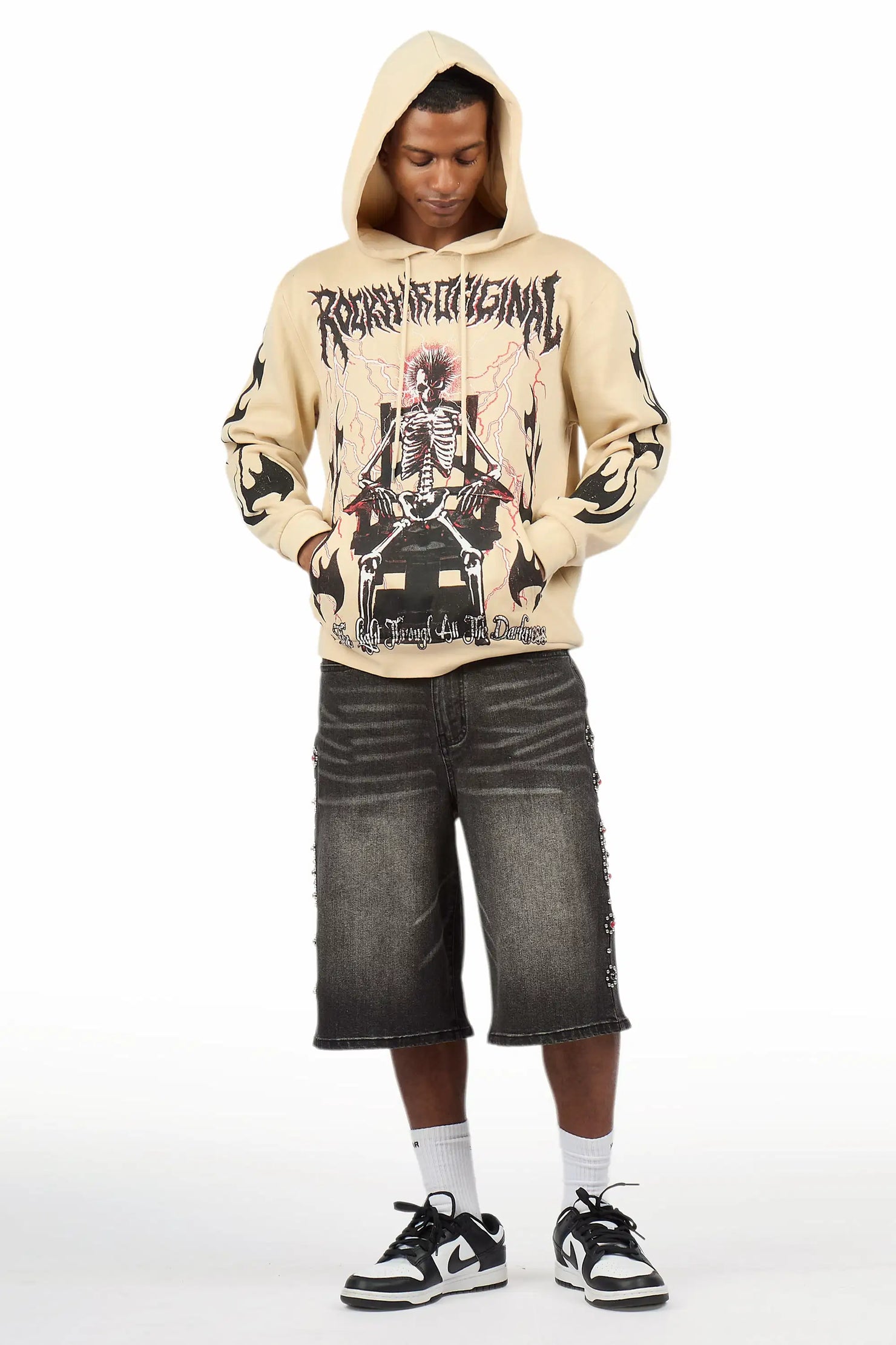 Deathrow 2.0 Beige Graphic Hoodie