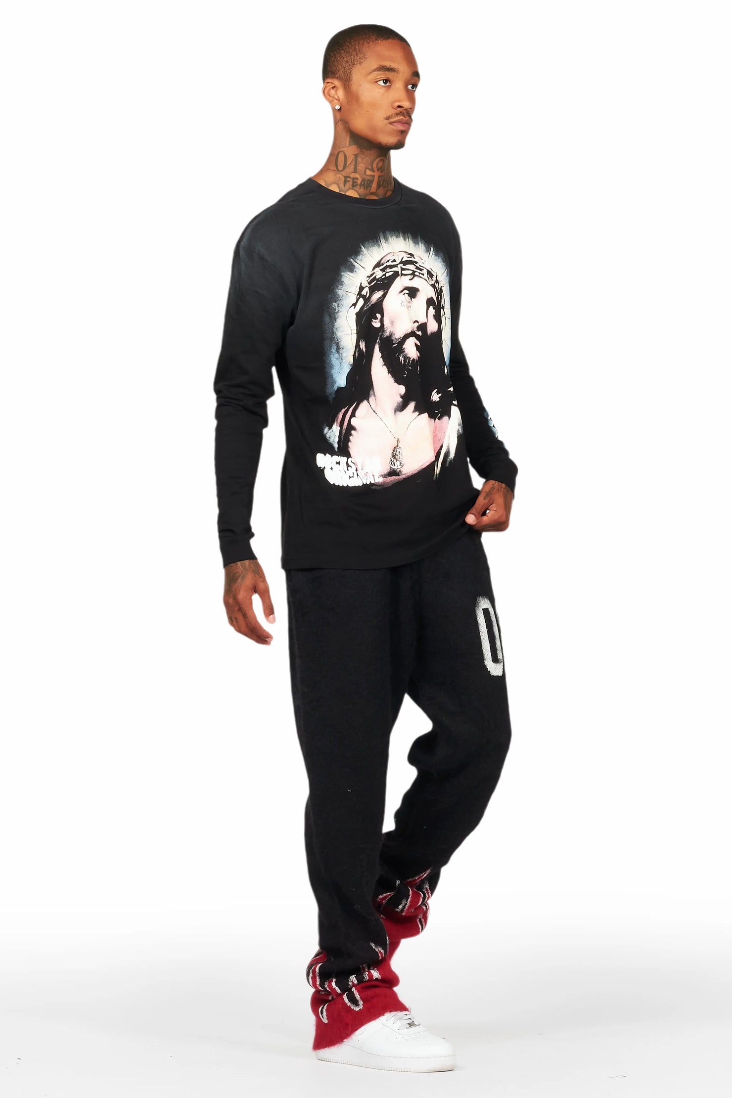 Holger Black/Red Graphic Stacked Flare Mohair Track Pant