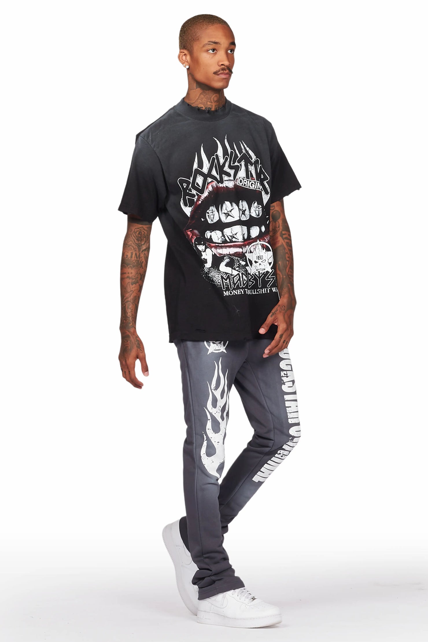 Vadim Charcoal/Black Oversize T-Shirt/Stacked Flare Track Set