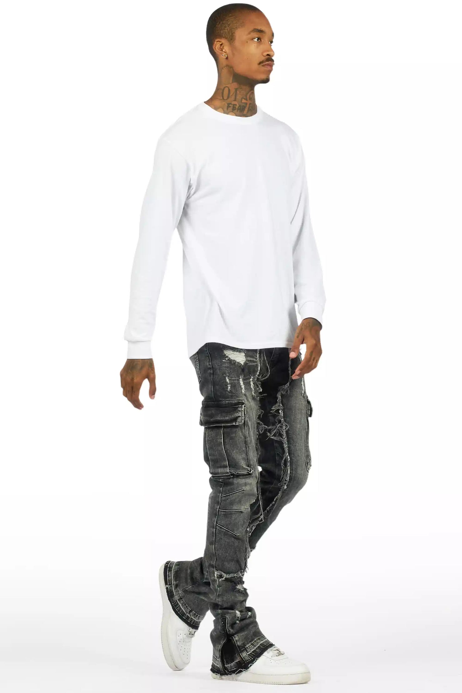 Aftermath Dark Grey Stacked Flare Jean