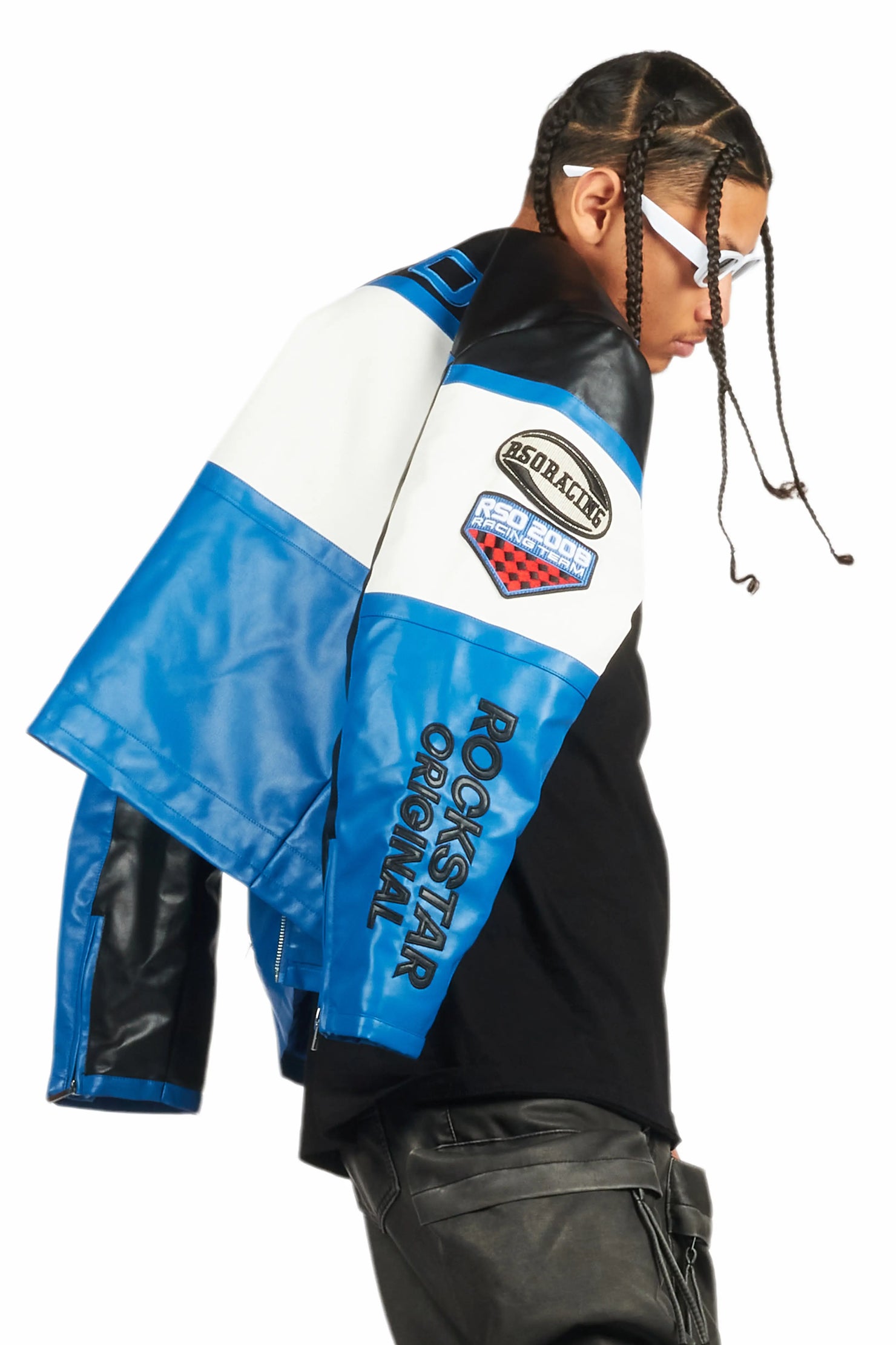 Balint Black/Blue Leather Moto Jacket