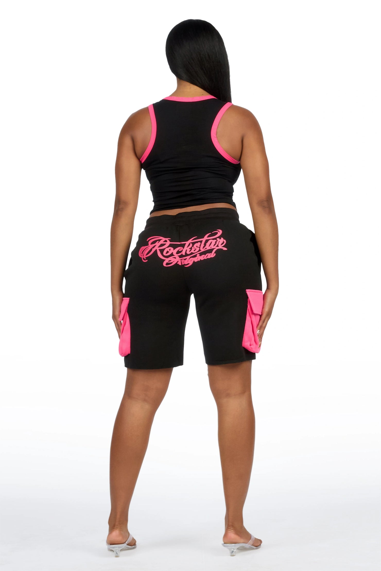Charise Black/Pink Tank Cargo Short Set