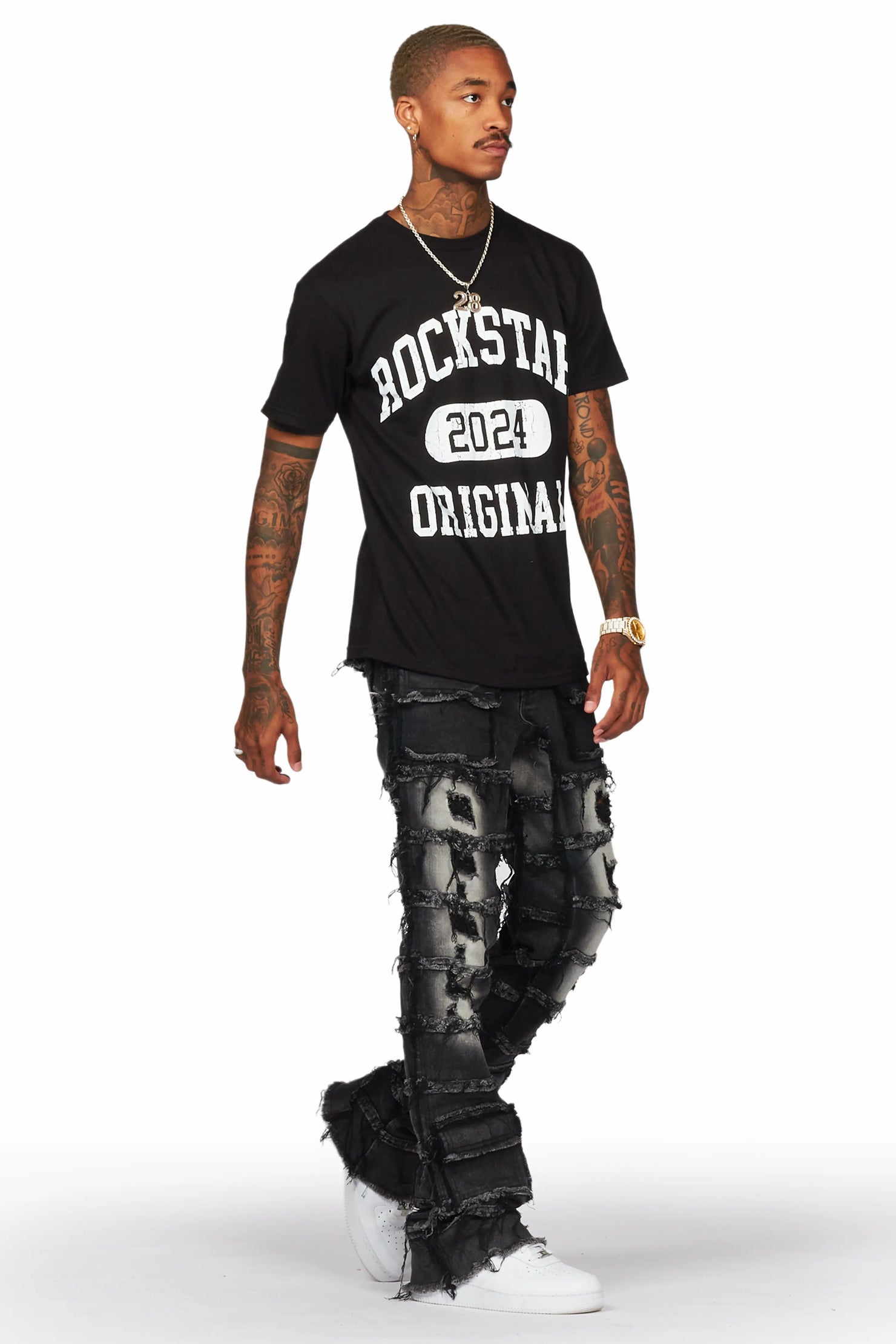 Taimo Black Baggy Cargo Stacked Jean