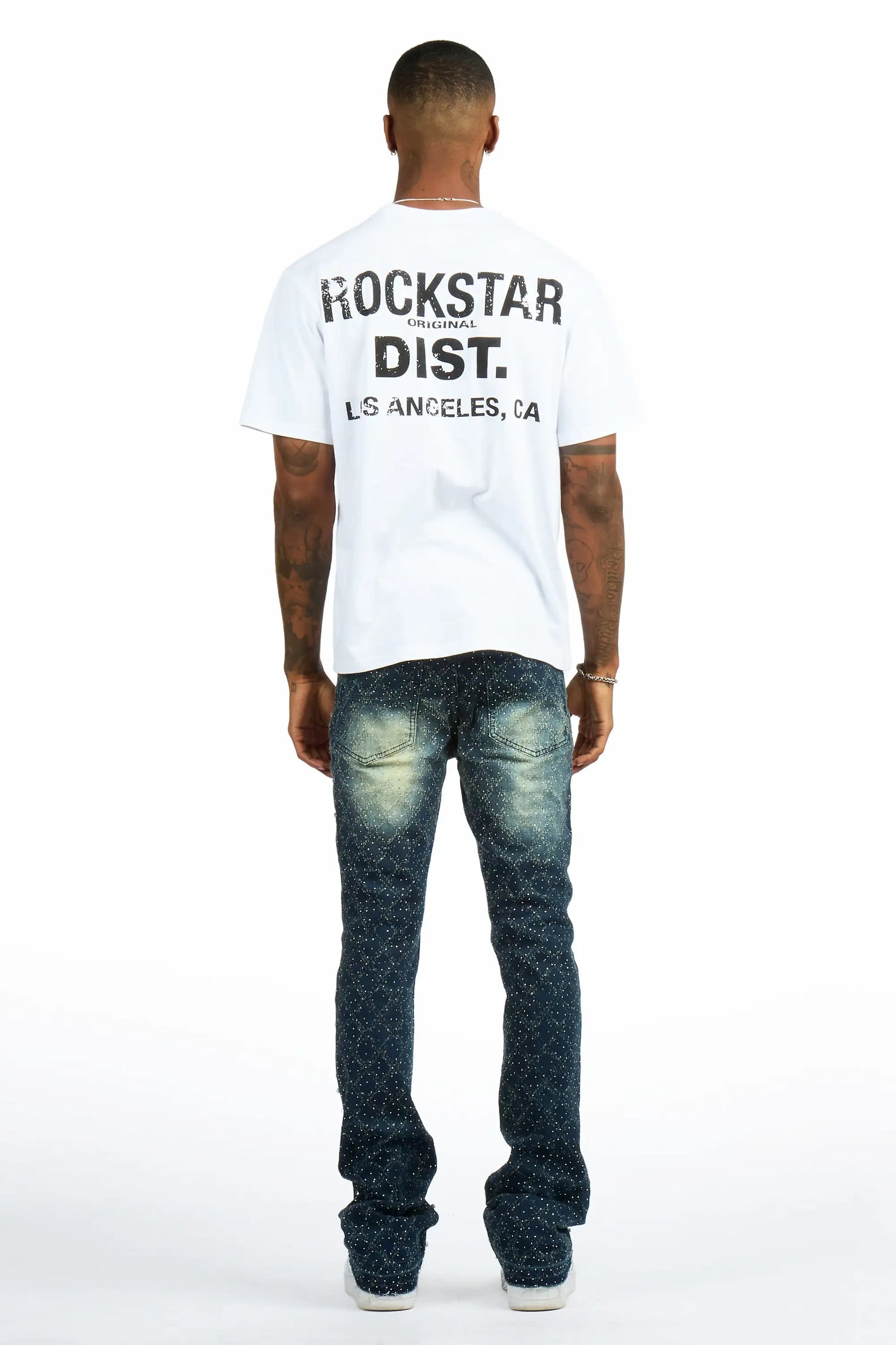 Glit Dark Wash Rhinestone Stacked Flare Jean