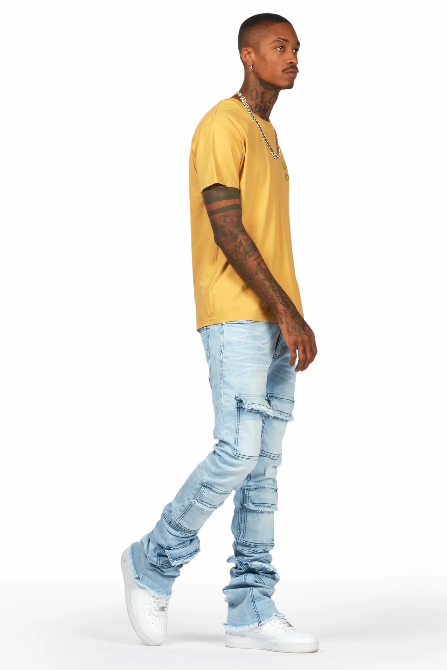 Piet Light Blue Cargo Super Stacked Flare Jean